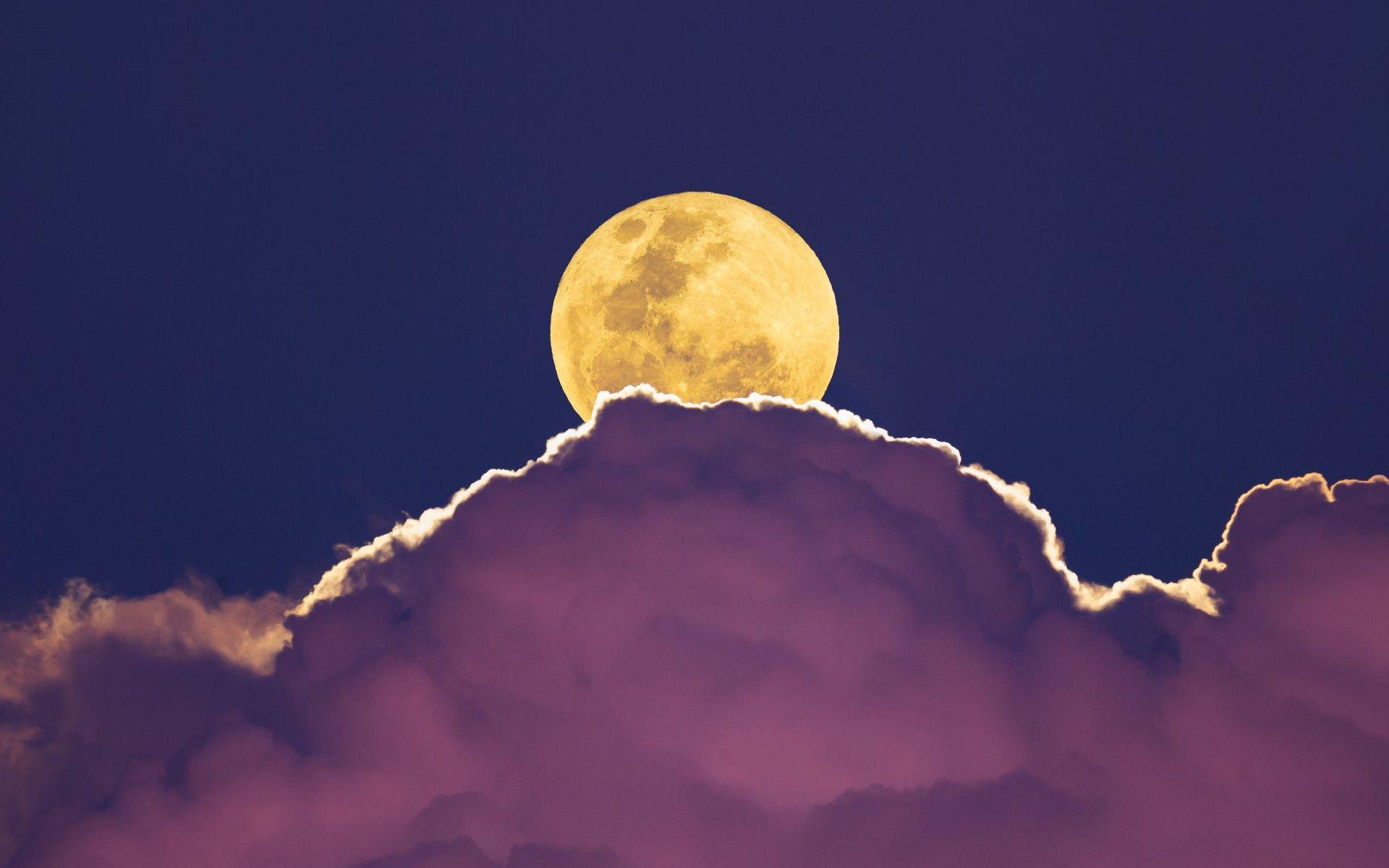 Wallpaper Supermoon, Full moon, Clouds, 4K, Nature