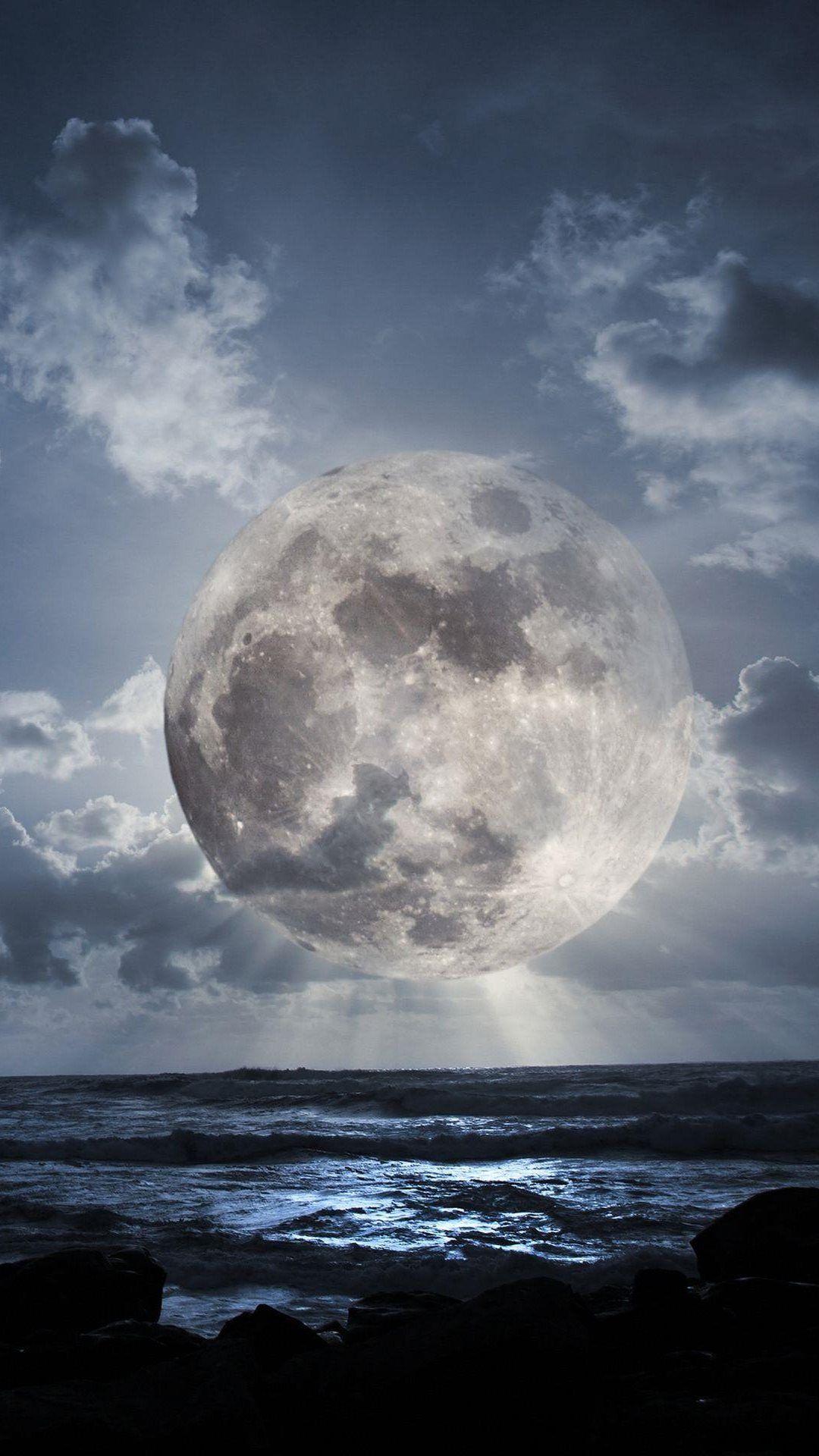 Super Moon Over Sea iPhone 8 Wallpaper Download. iPhone