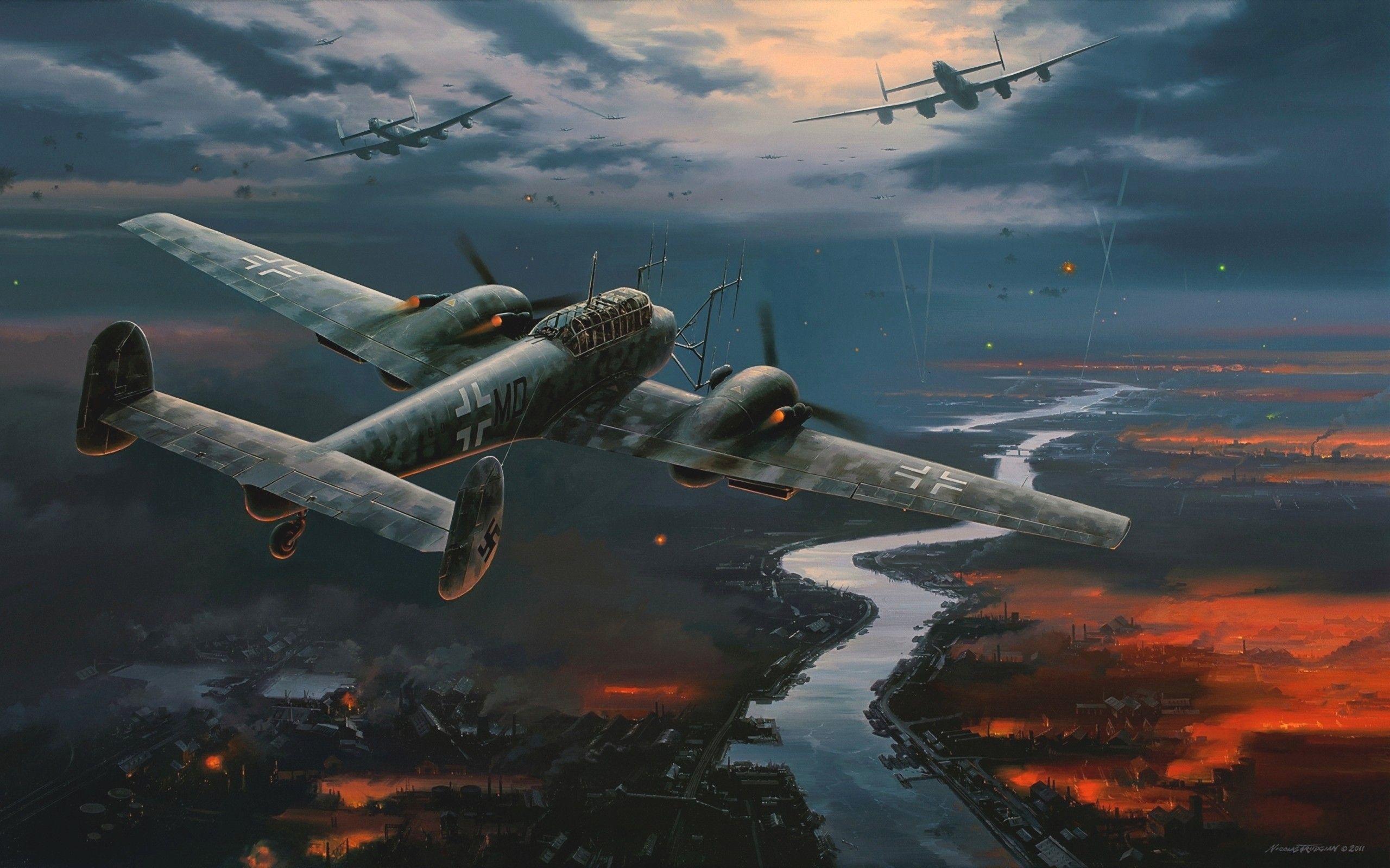 flames, paintings, aircraft, Bomber, World War II, Luftwaffe