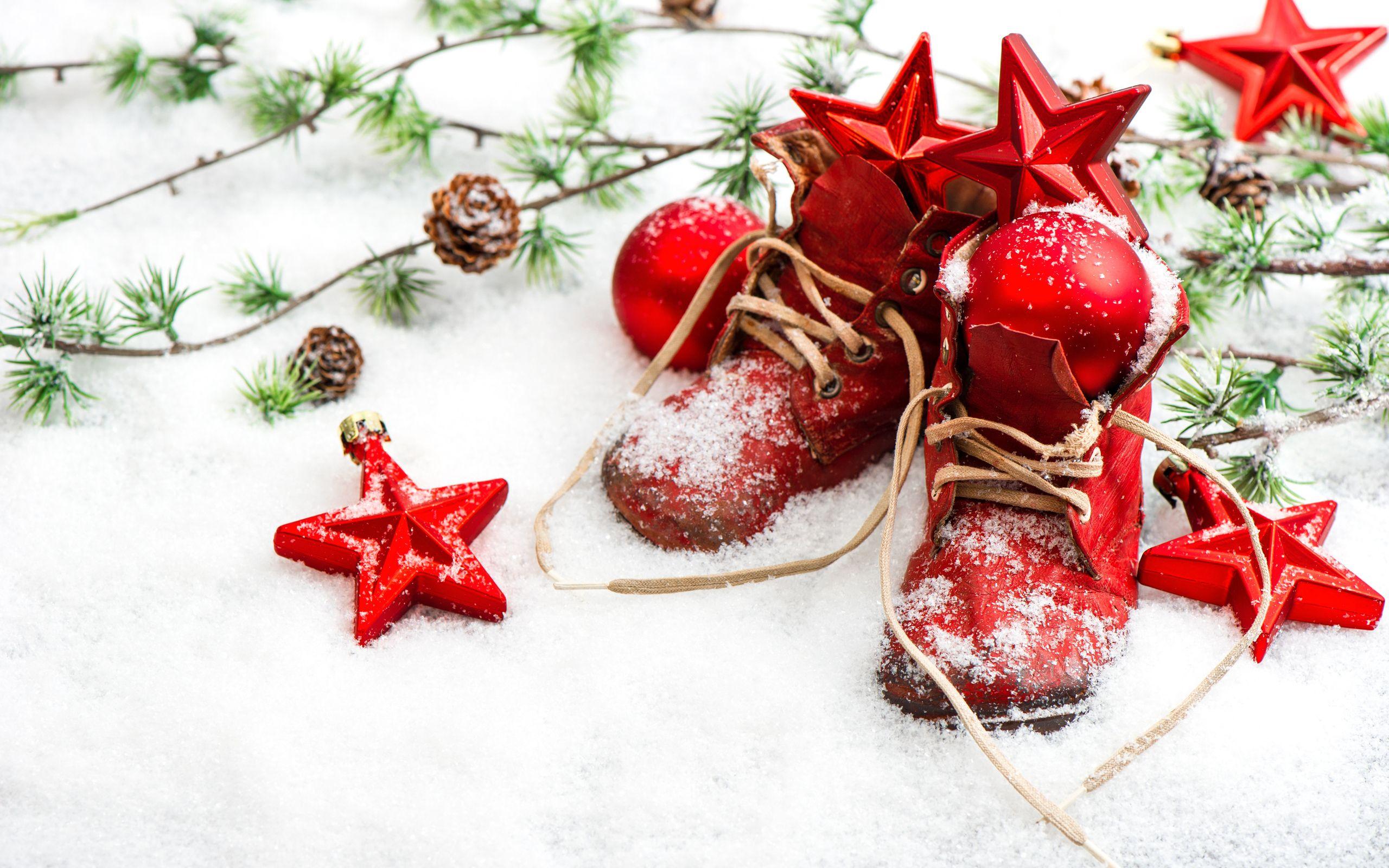 Christmas Decorations Red Boots In Snow Desktop Wallpapers
