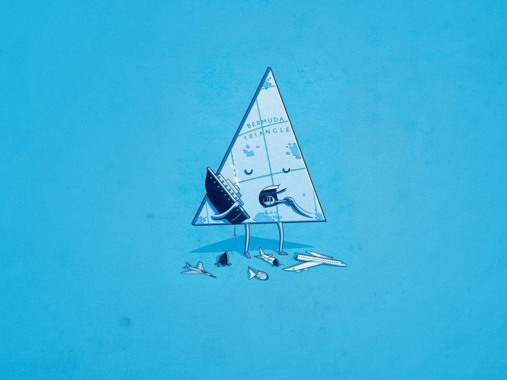 Aircraft Minimalistic Ships Funny Bermuda Triangle Eating Blue