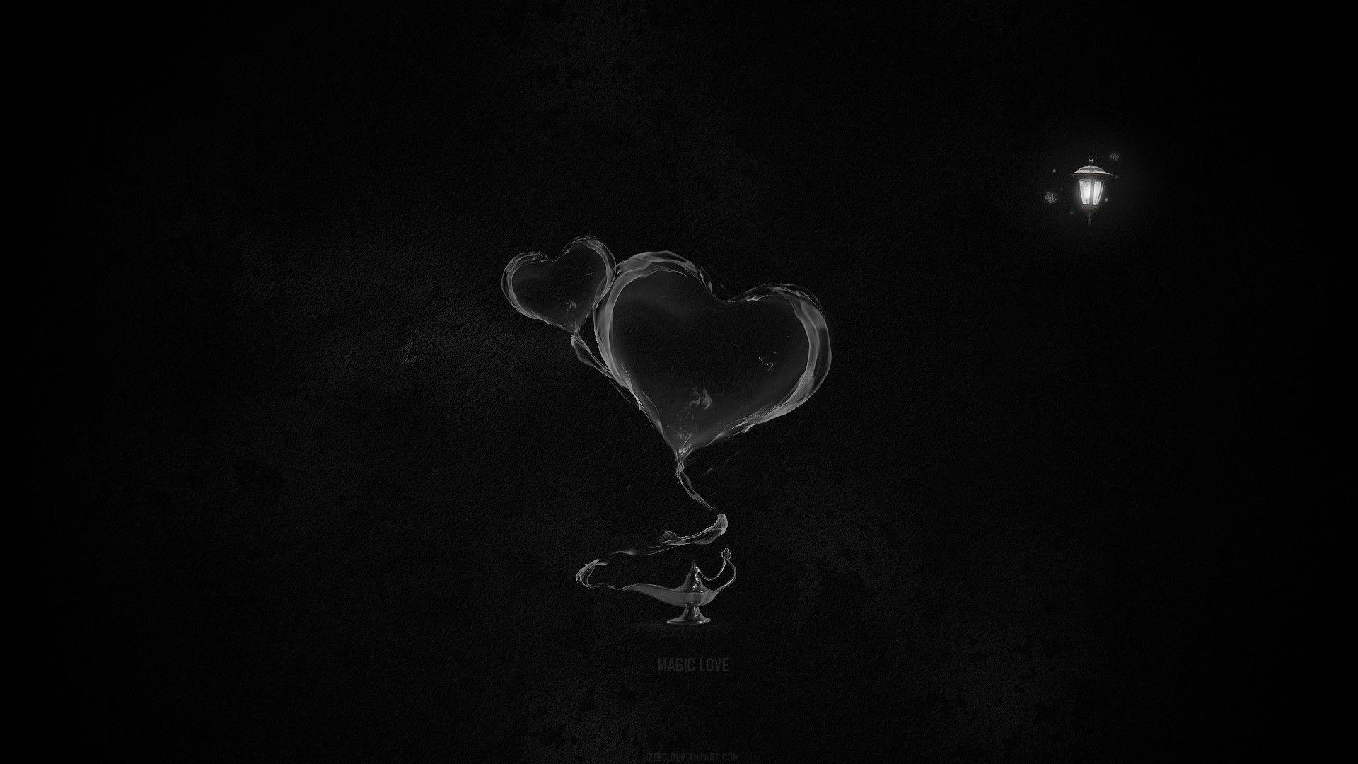 Abstract Black Background Hearts Lamps Magic Minimalistic