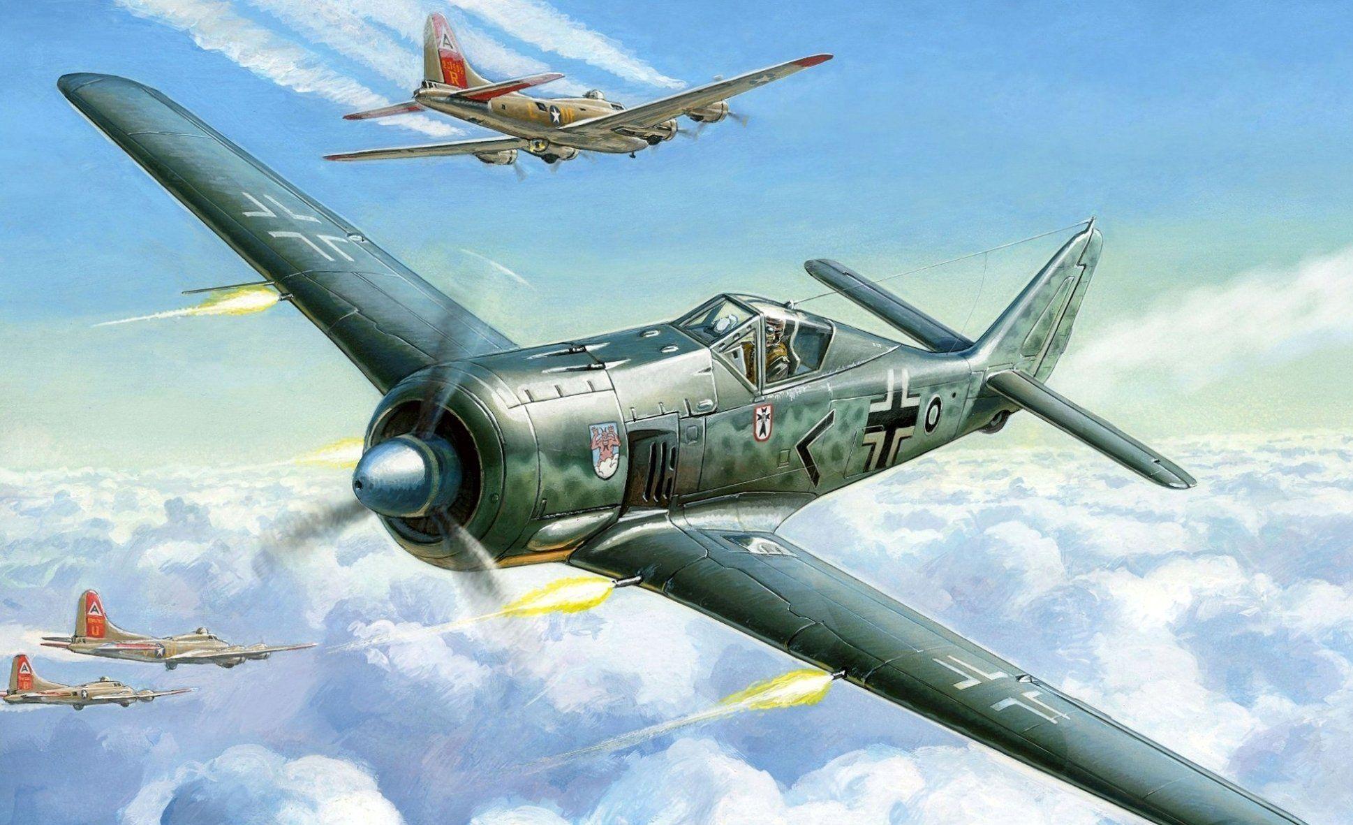Art Sky Focke Wulf Fw 190 A 4 German Fighter The Boeing B 17