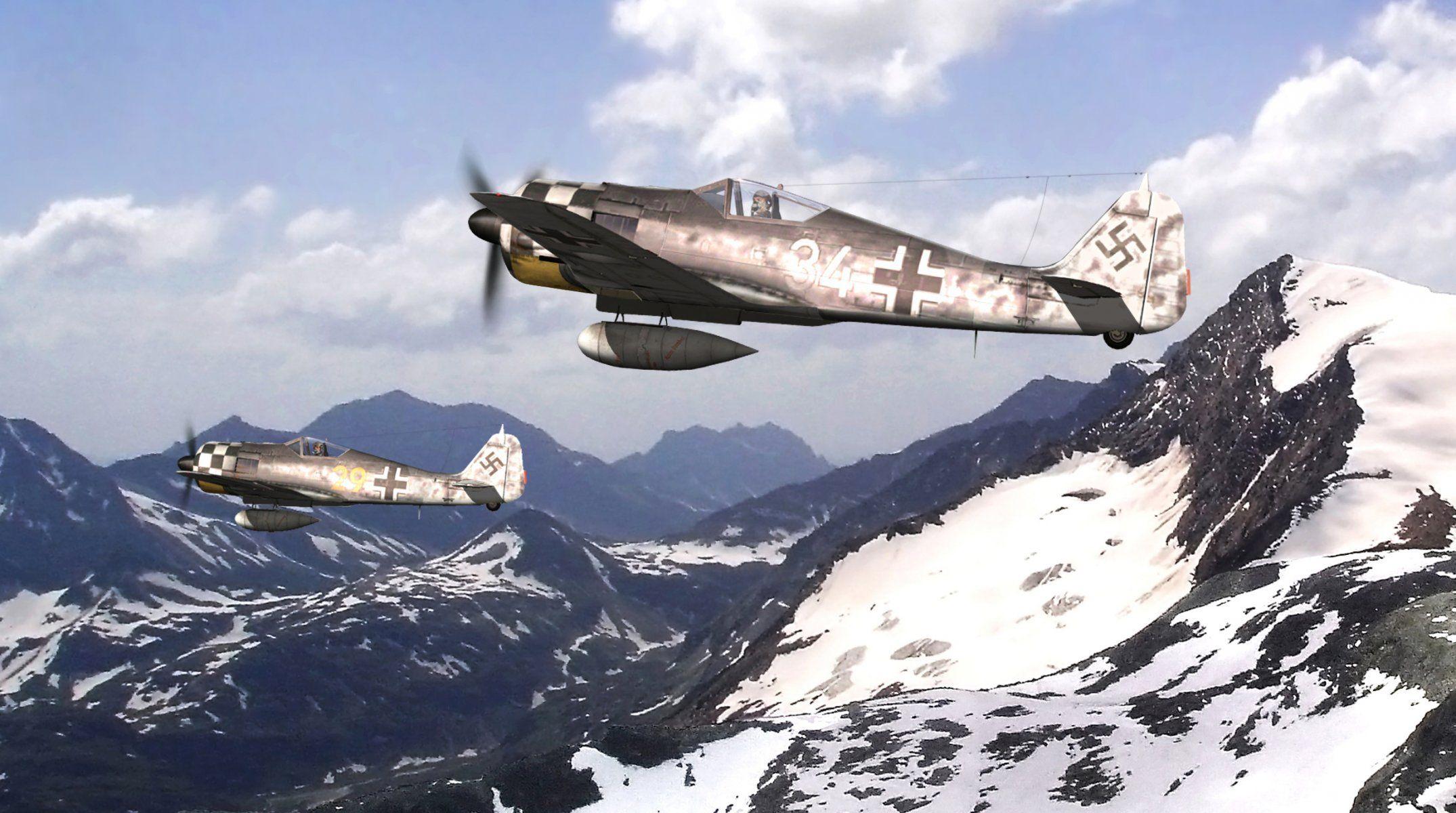 Art Sky Focke Wulf Fw 190 German Fighter Bombers Mountain Tops