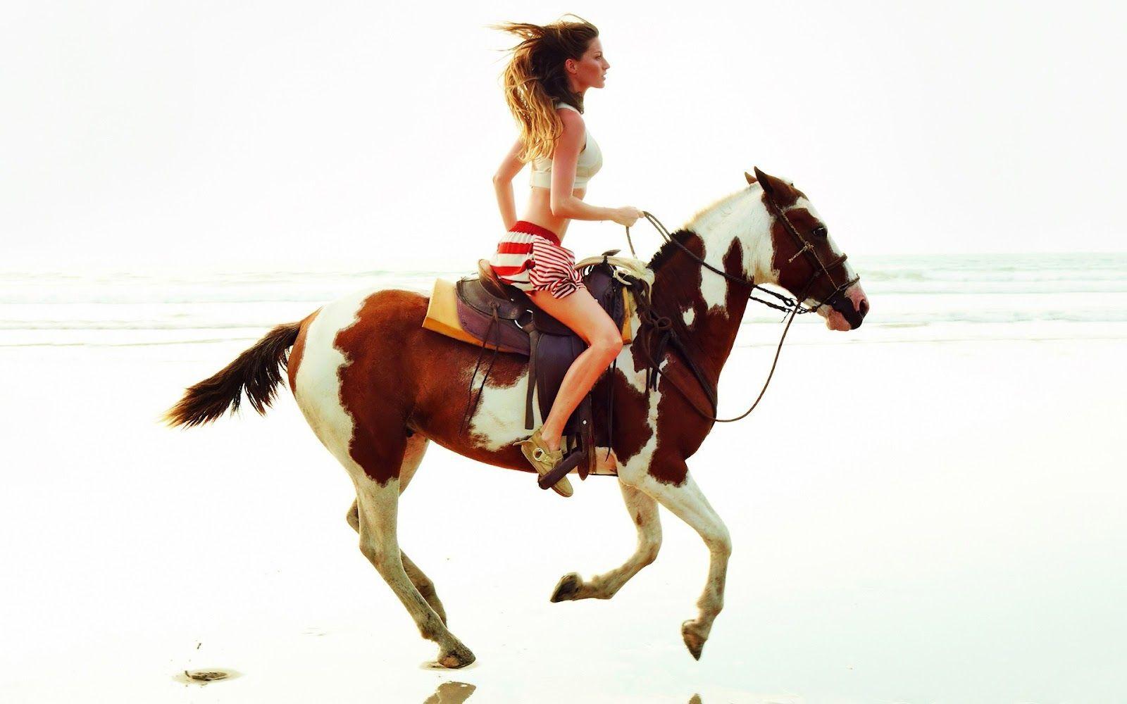 Girl riding horse on the beach Trends Wallpaper