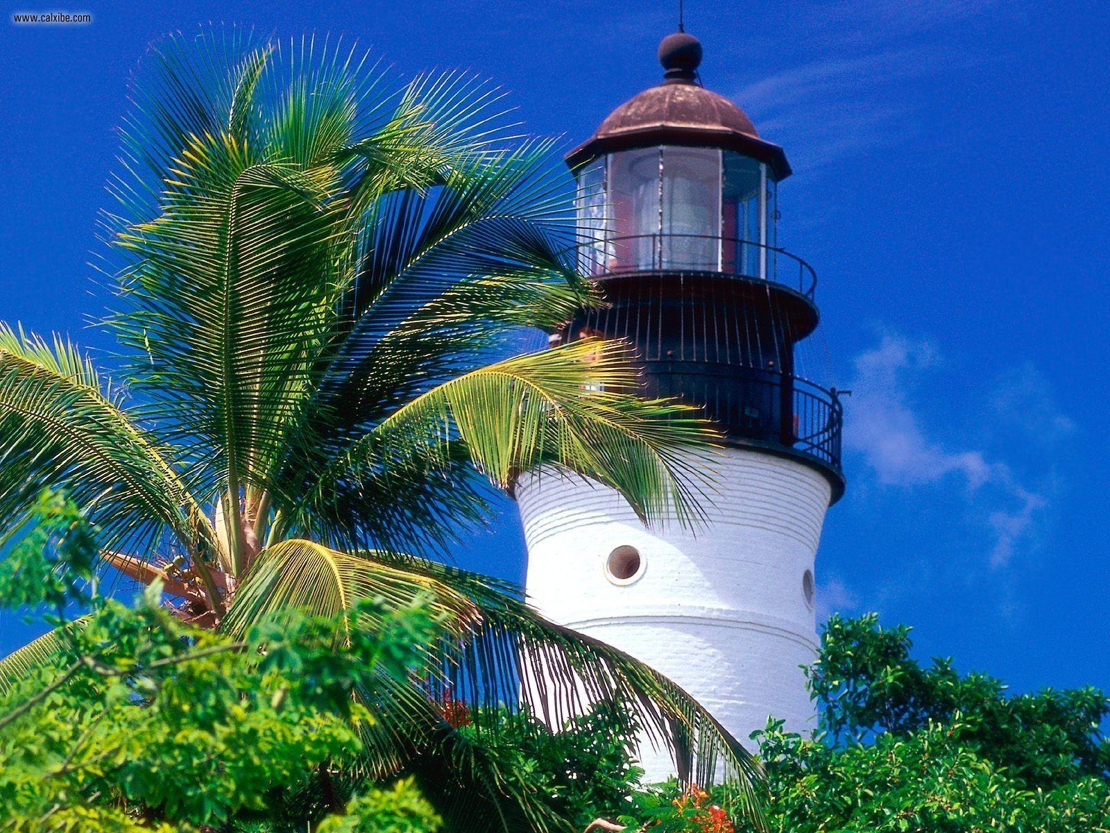 Lighthouses: Key West Lighthouse Palmtrees Blue Gorgeous HD