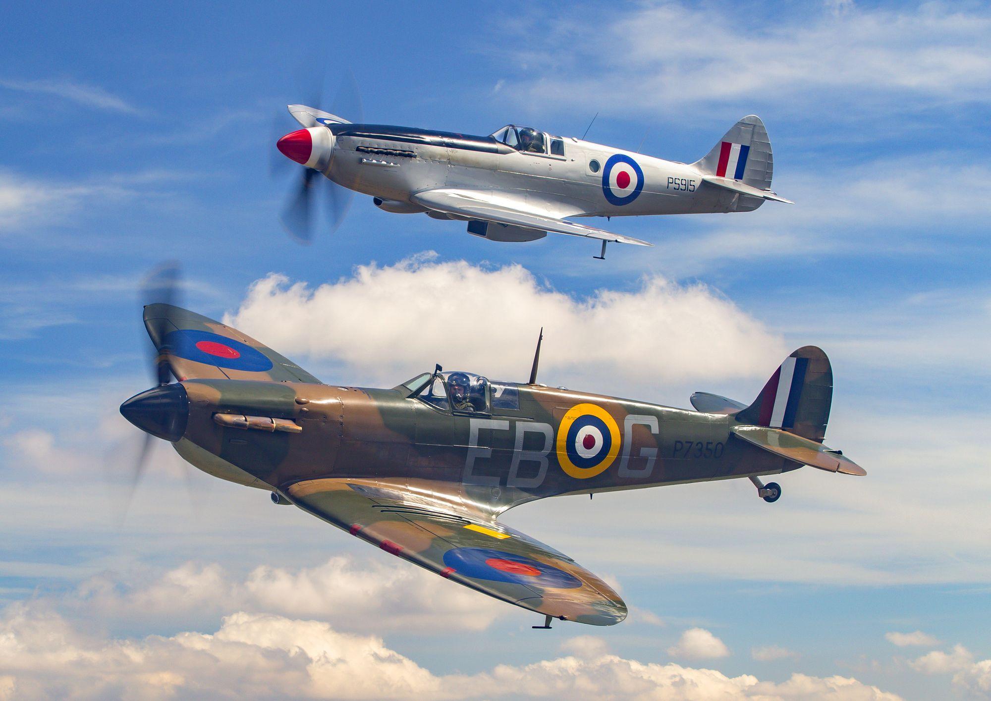 Supermarine Spitfire pair with clouds Wall Mural & Supermarine