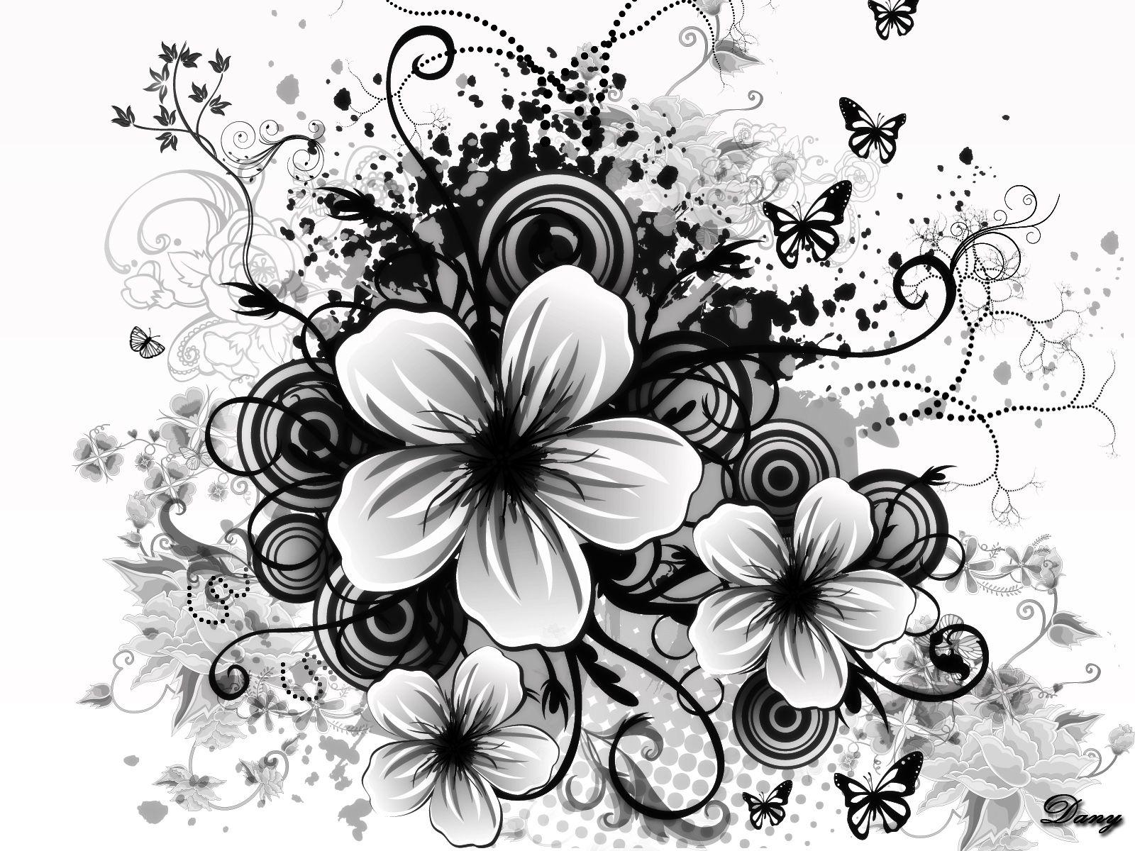 Black And White Image Of Flowers 7 Background