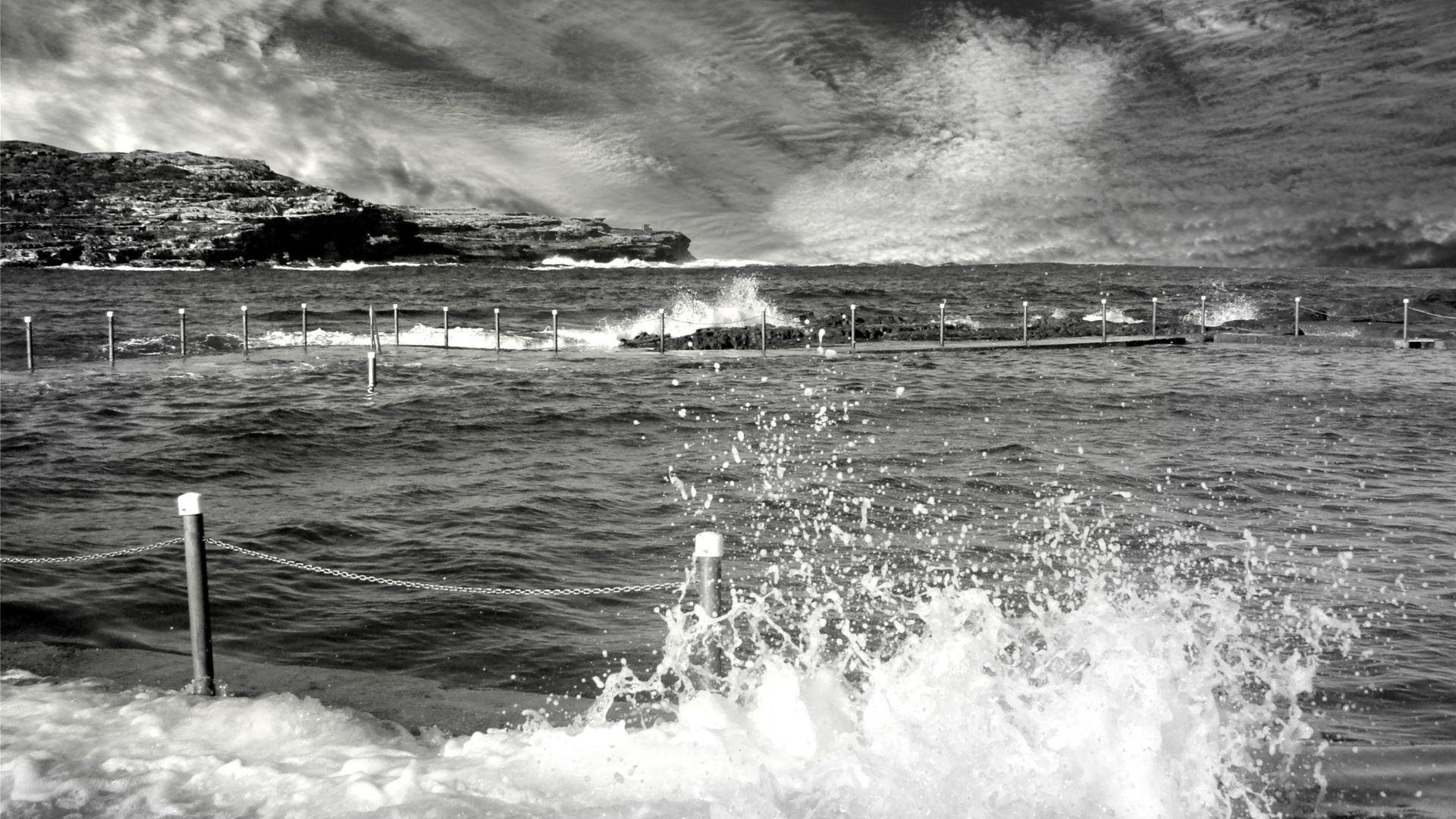 Beach Wave Splash Black Big White Water Wallpaper For Android