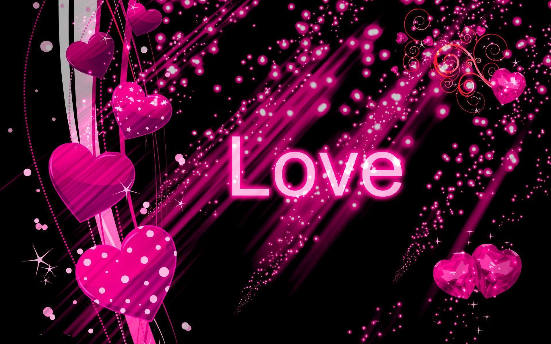 Black Pink Abstract Love Hearts Text