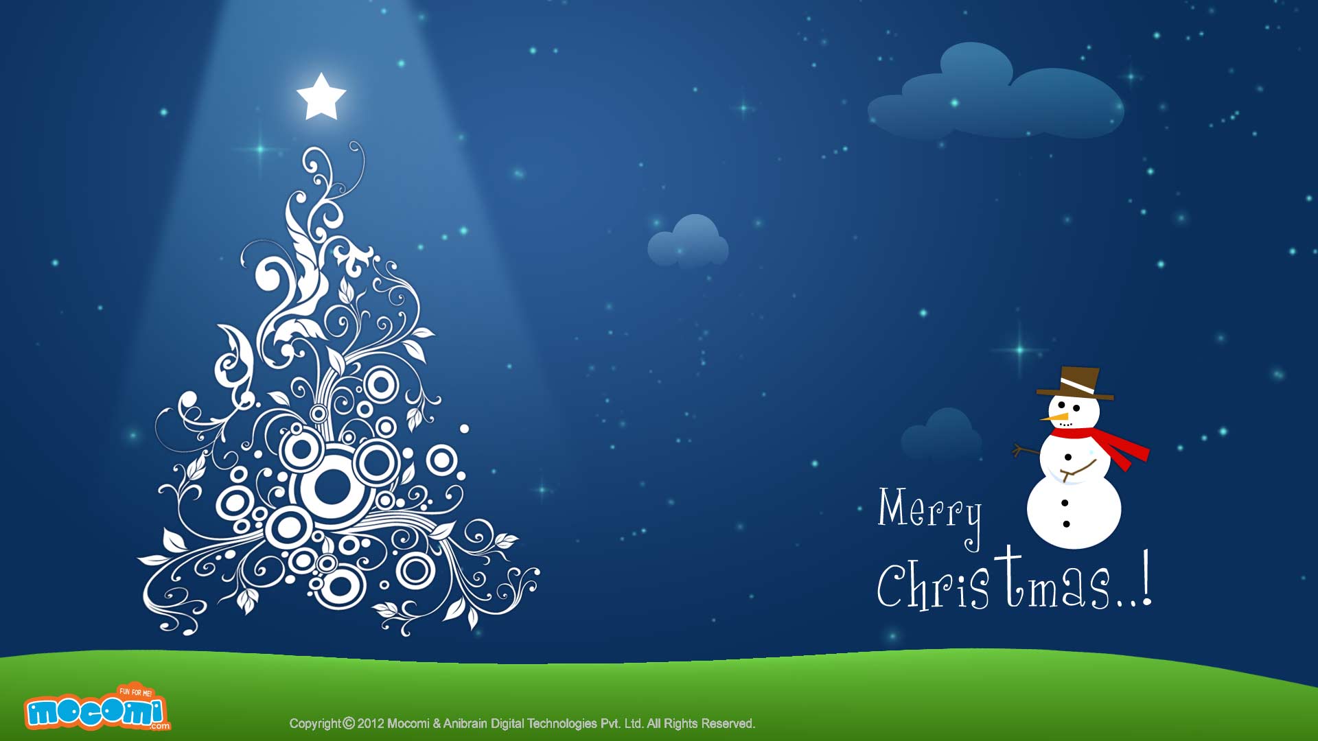 Merry Christmas Snowman and Christmas Tree Wallpaper