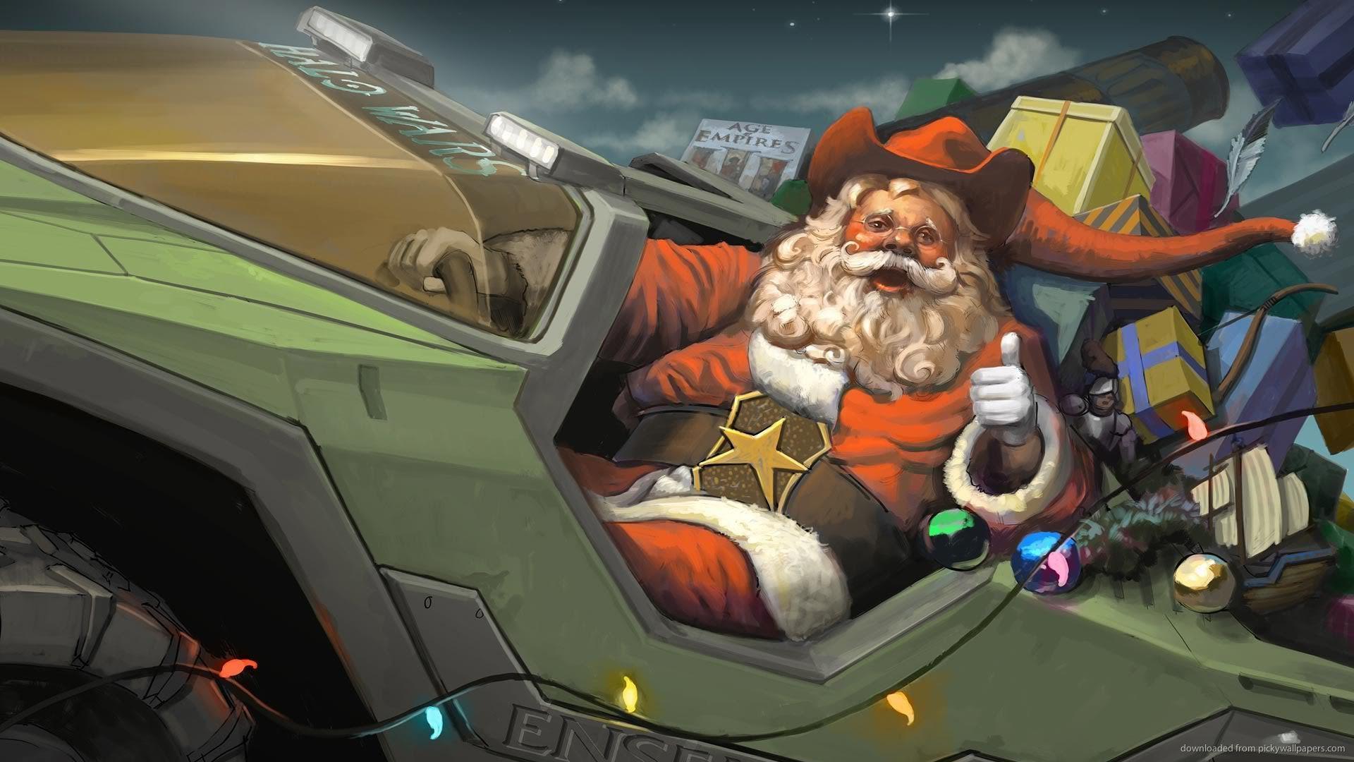 Epic Santa Claus On A Jeep Wallpaper