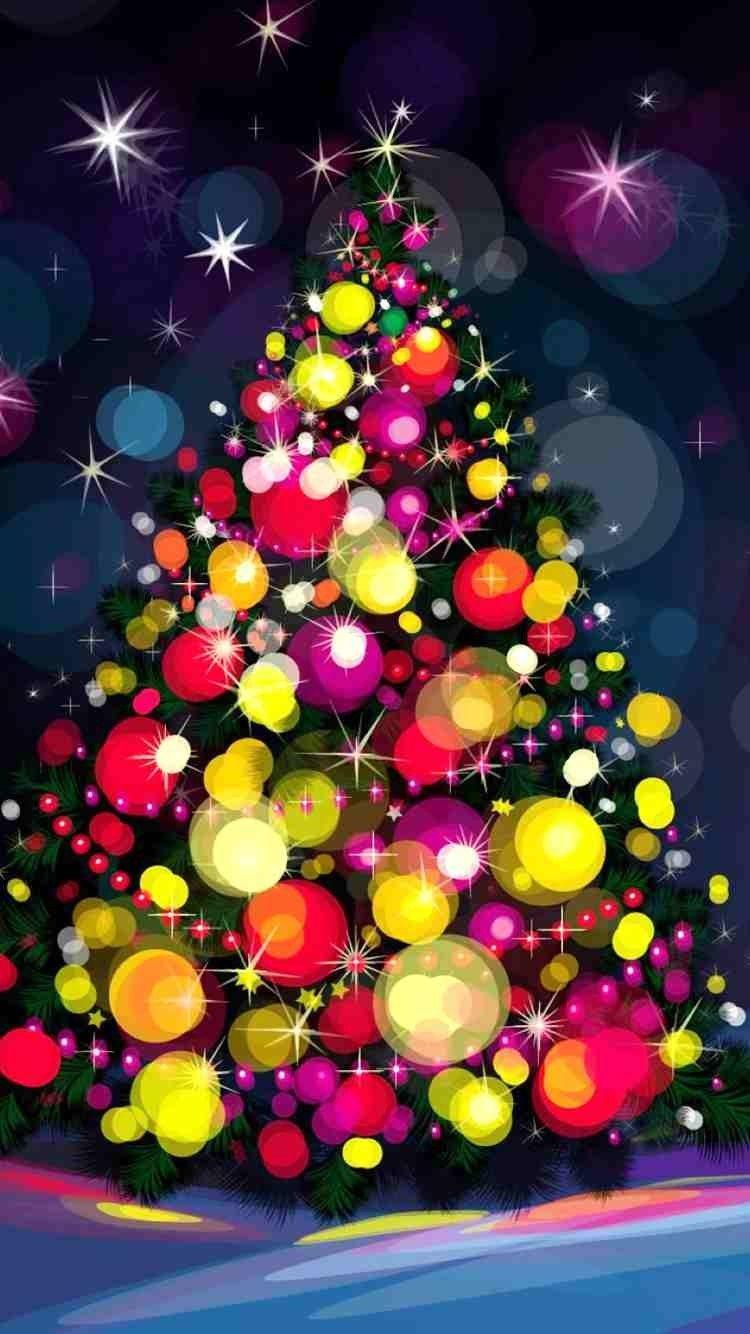 Cartoon colorful Christmas tree iPhone 6 wallpaper