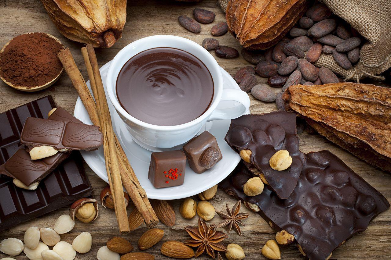Wallpapers Chocolate cocoa Candy Cinnamon Cup Food Nuts Sweets.