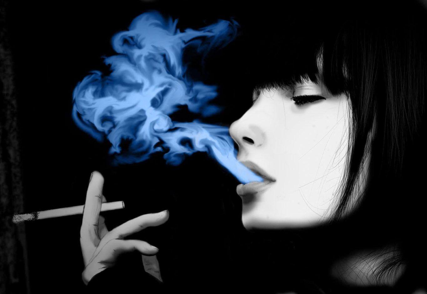 Cropped Anime Girls Girl Smoking Blue Smoke Wallpaper