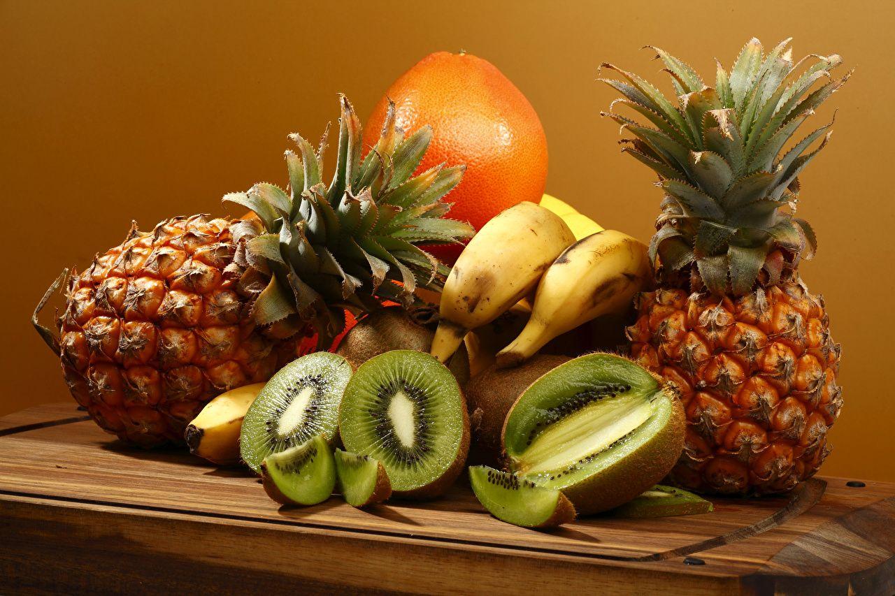 Wallpaper Orange fruit Kiwi Bananas Pineapples Food Fruit