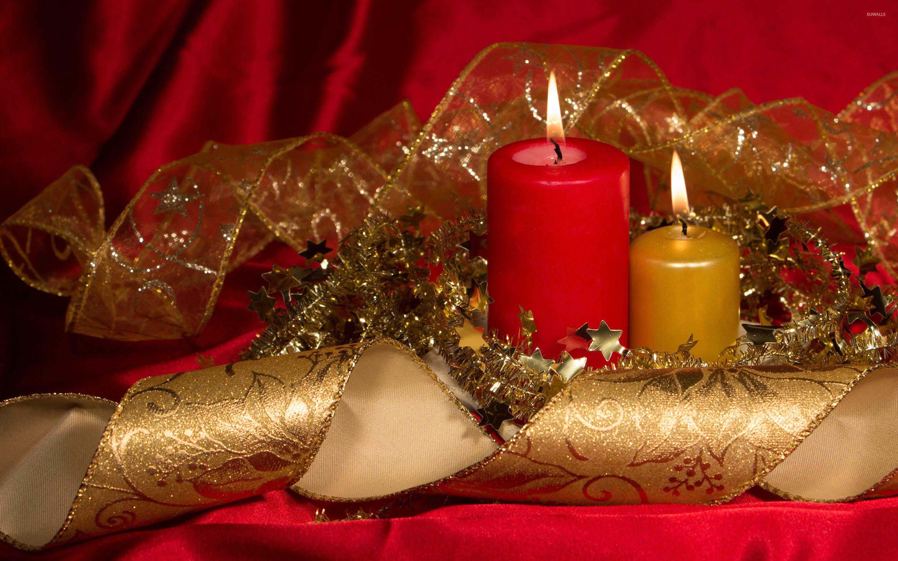 Golden and red Christmas candles wallpaper wallpaper