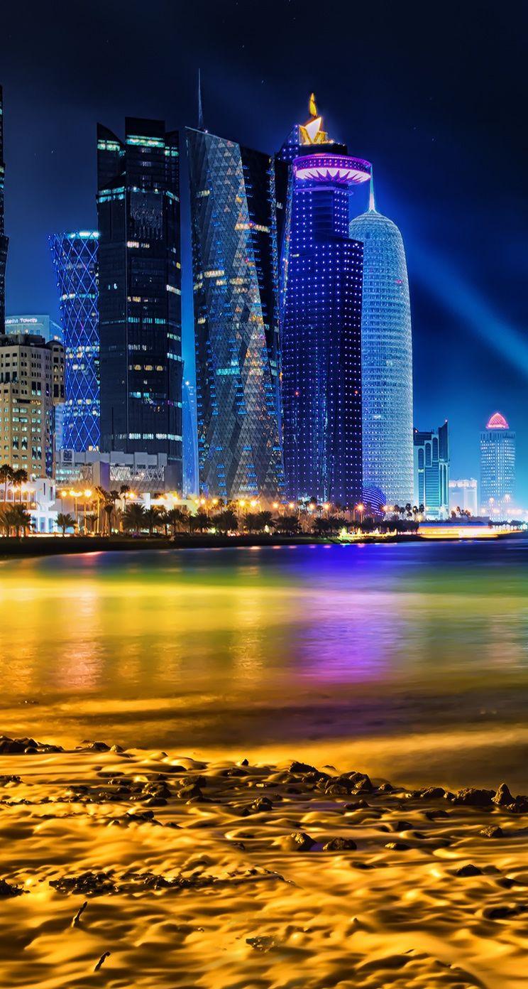 Doha Qatar Skyline iPhone se Wallpaper Download. iPhone