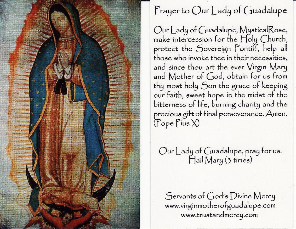 Our Lady of Guadalupe Prayer Card at virginmotherofguadalupe