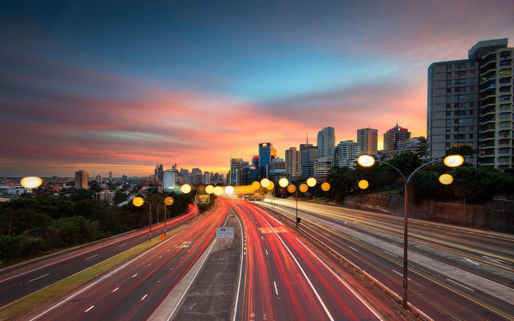 Sydney City Road At Night Wallpaper HD For Desktop & Mobile