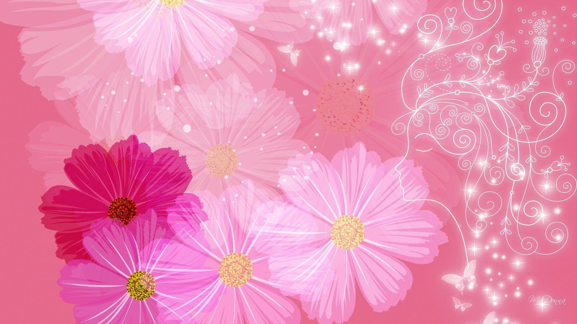 Flower: Pink Demand Flowers Sparkles Summer Shaded Scrolls Layers