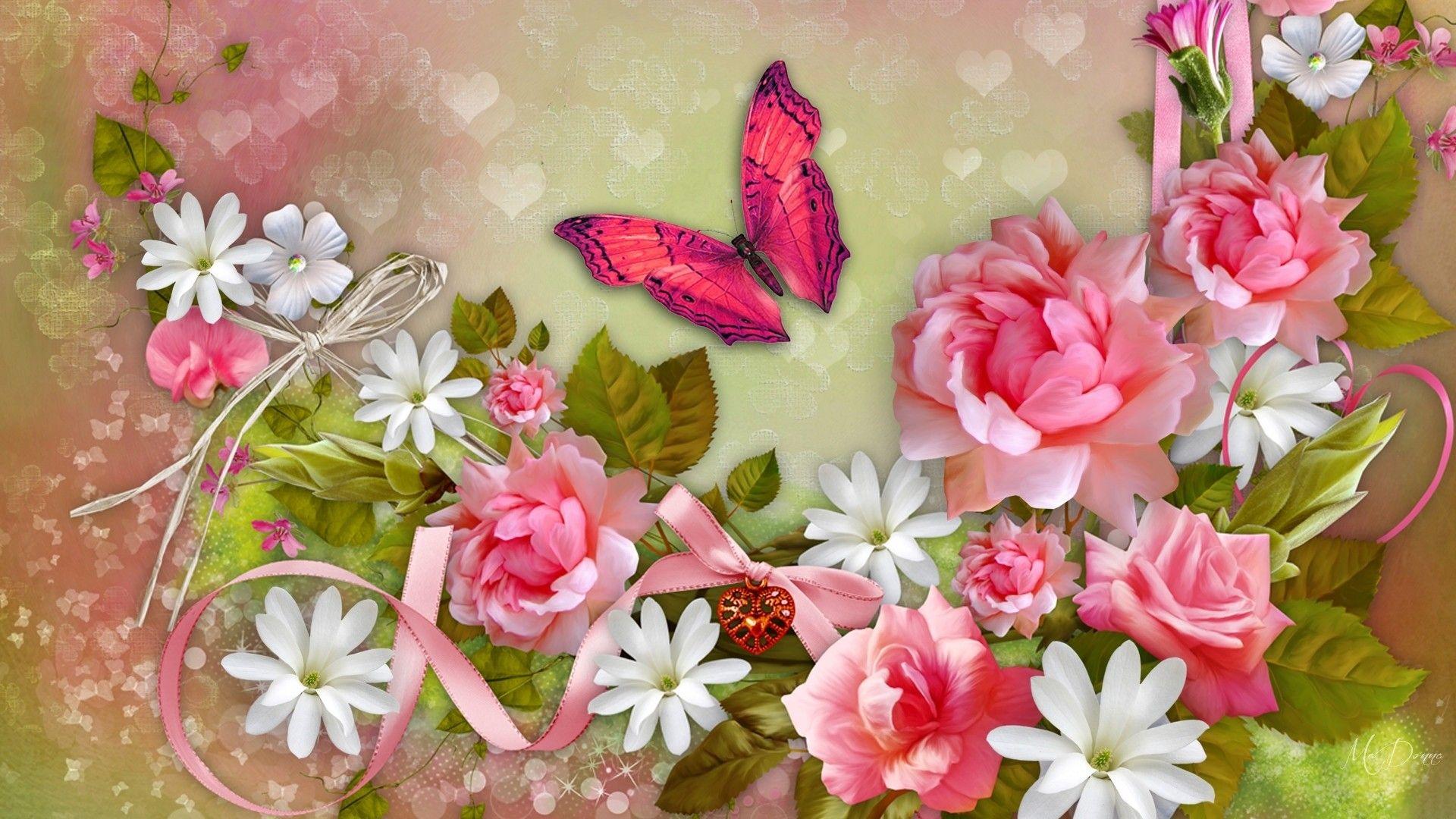 Peonies Tag wallpaper: Feminine Beautiful Butterfly Frangipani