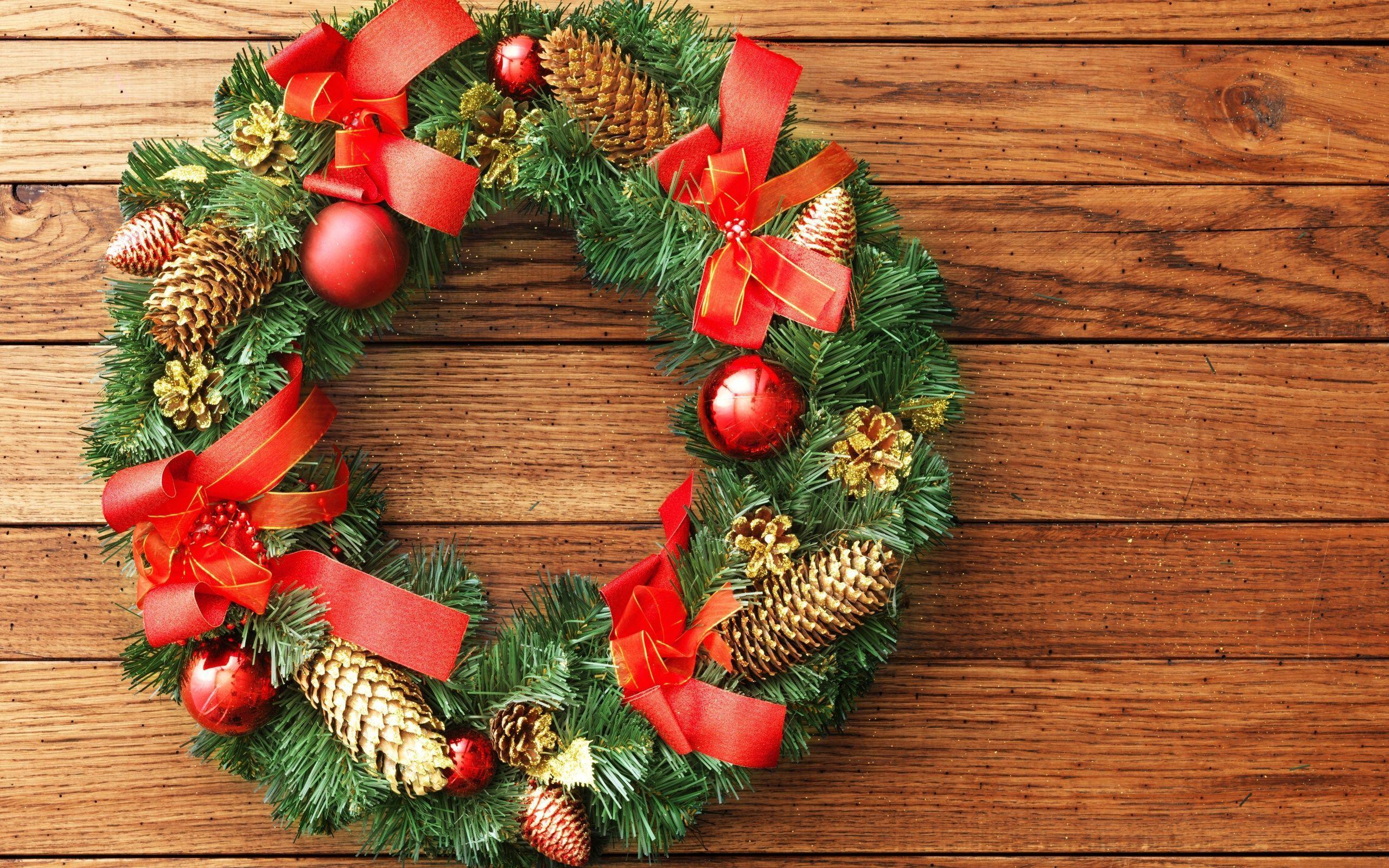 Christmas, Wreath, Onwooden, Panels, Holiday, Desktop, Wallpaper