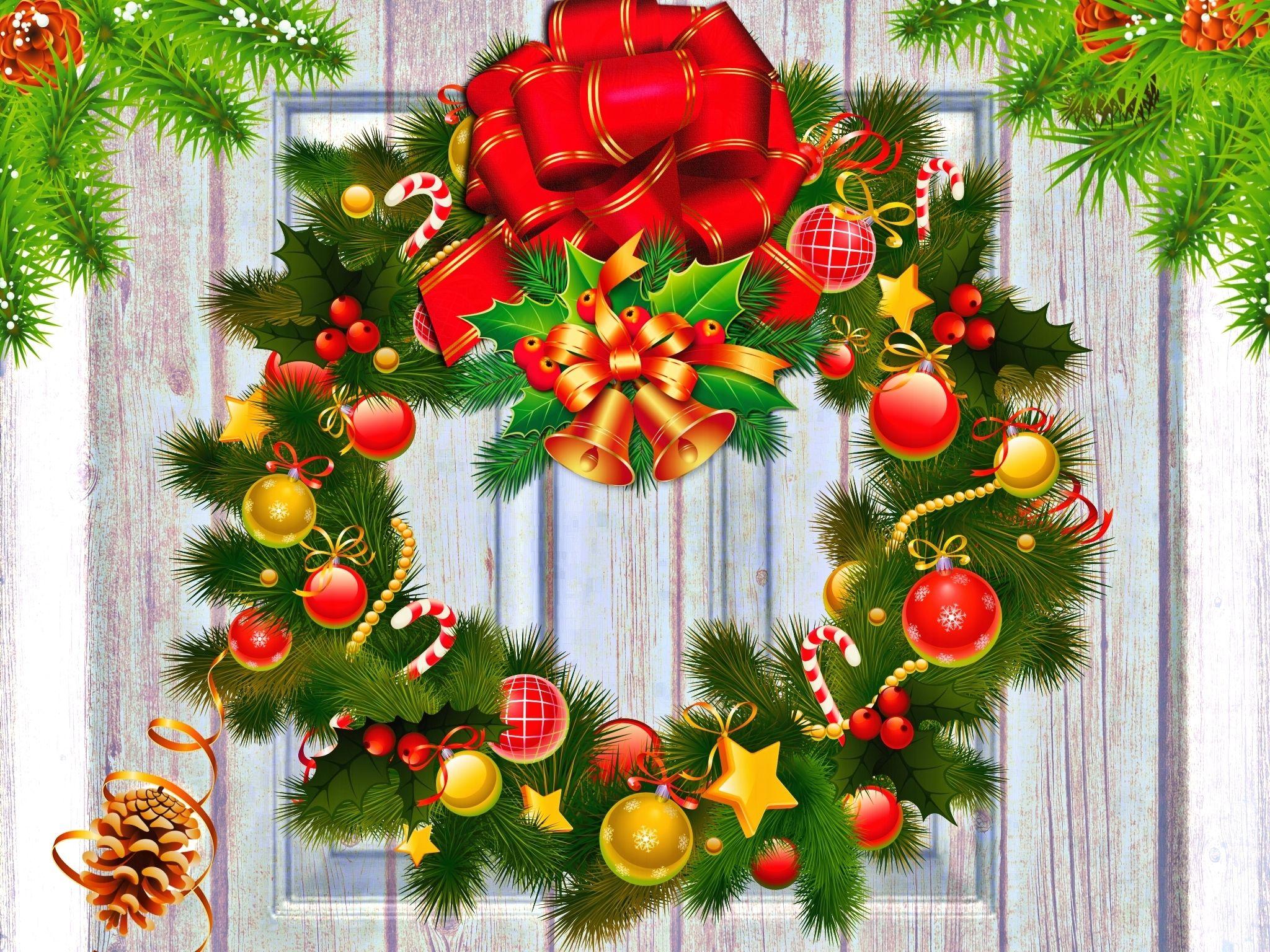 Christmas Wreath On Door Wallpaper, PC, Lap Christmas