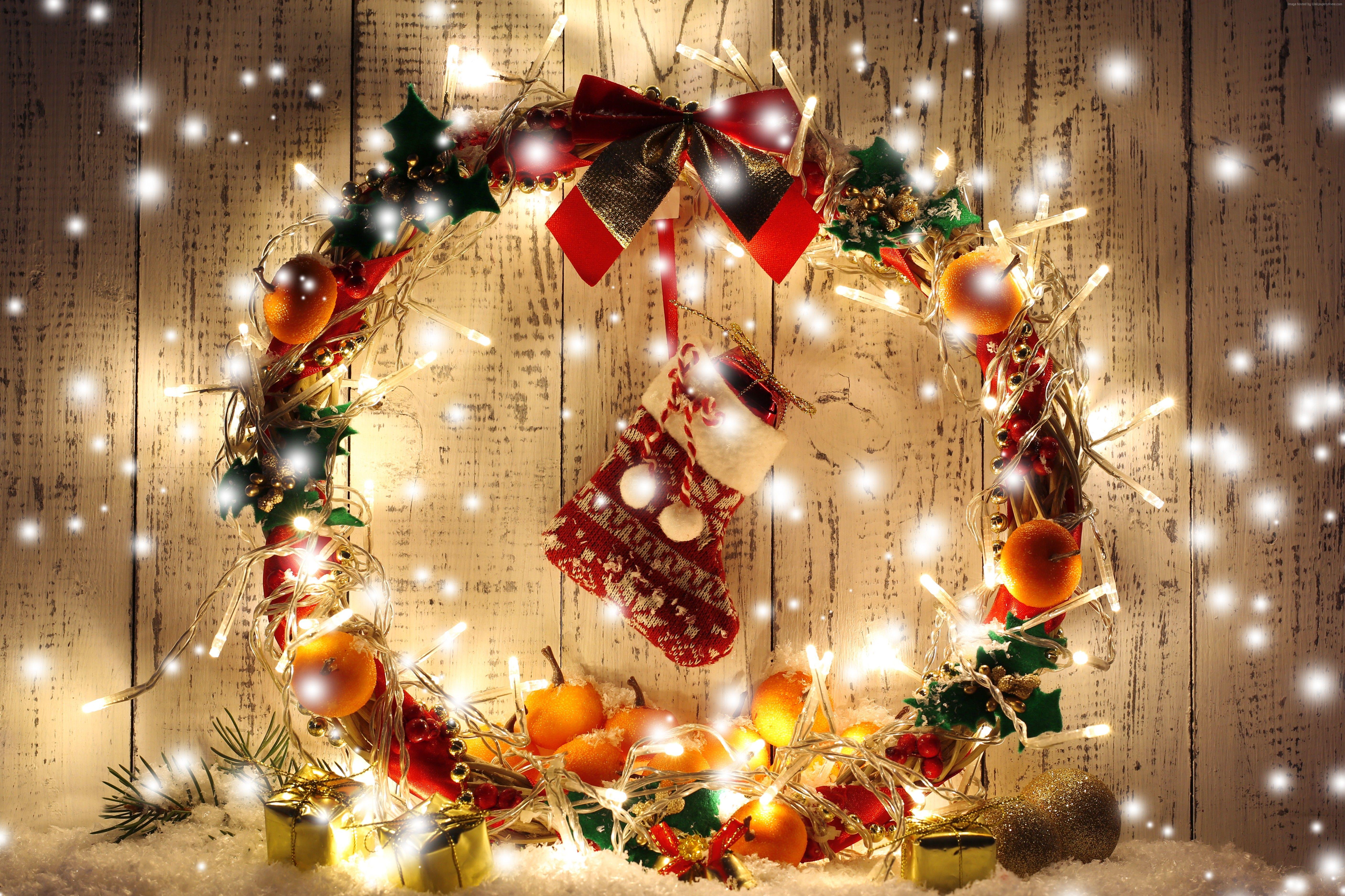 Wallpaper Christmas, New Year, Wreath, garland, gift, balls