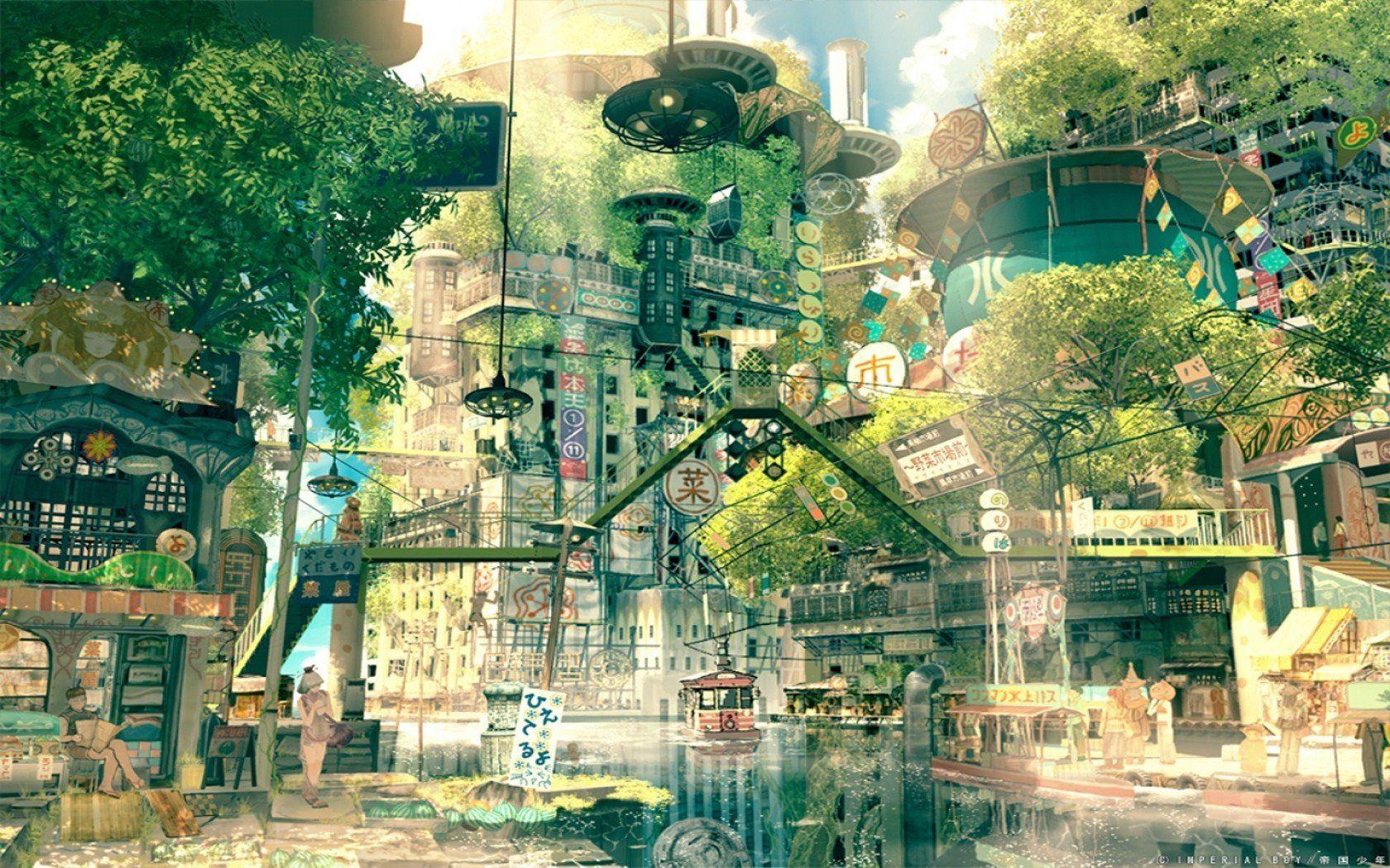 Drawings Cities Cityscapes Japan Fictional Nature Anime