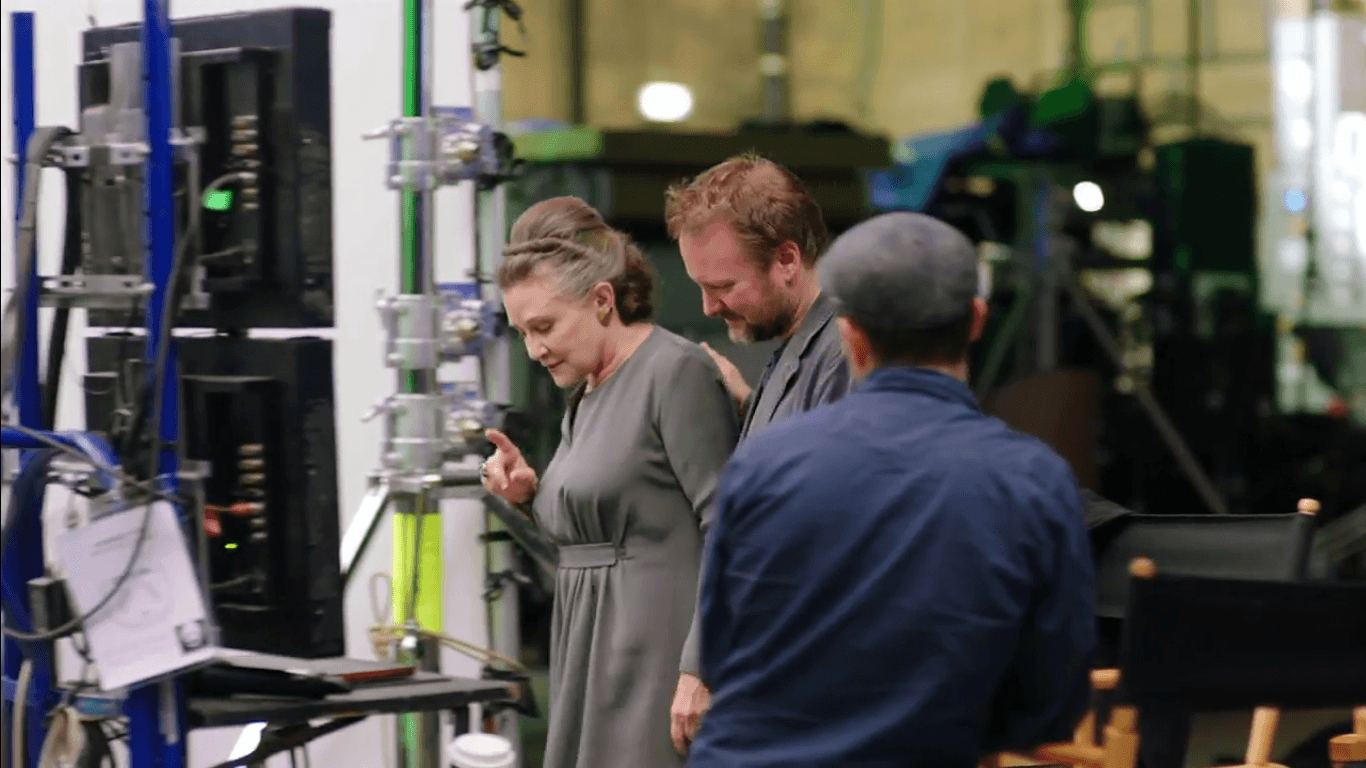 Carrie Fisher with Rian Johnson Behind The Scenes of TLJ