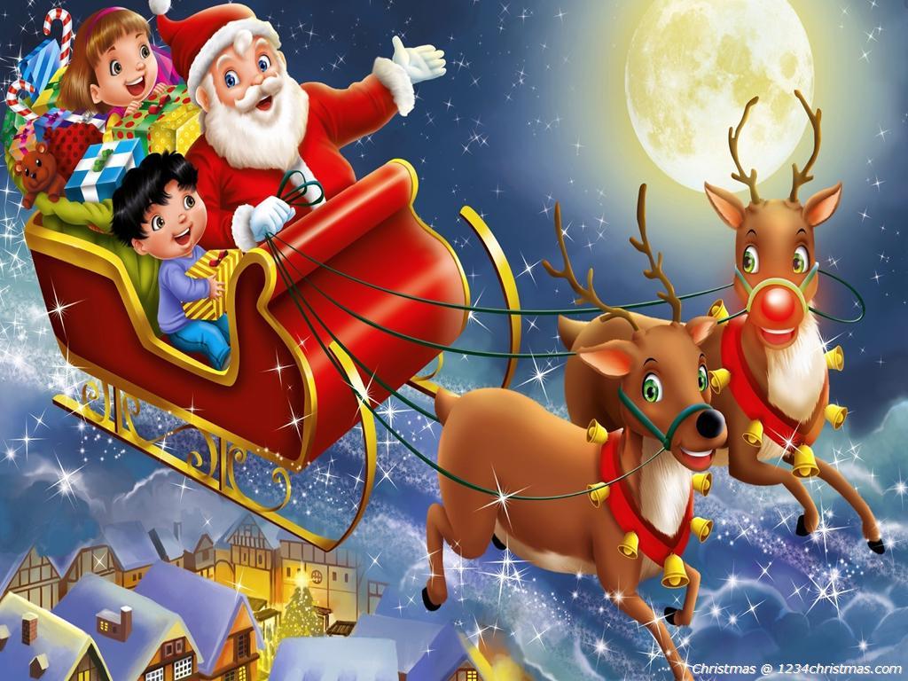 best Santa Flying Reindeer Sleigh Wallpaper image