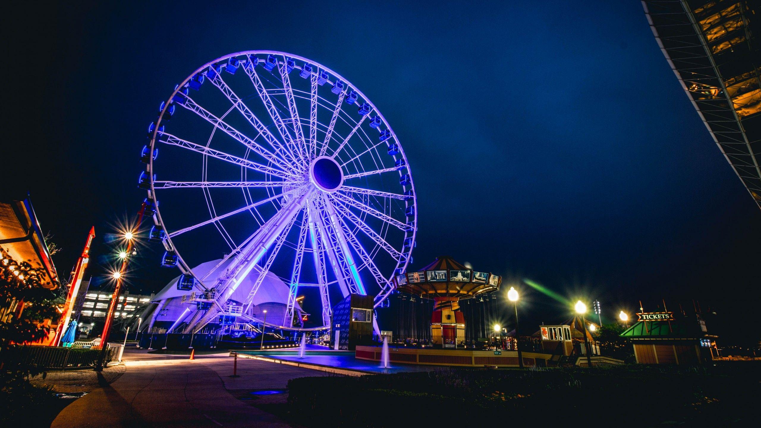 Wallpaper Ferris wheel, Amusement park, Night, 5K, World