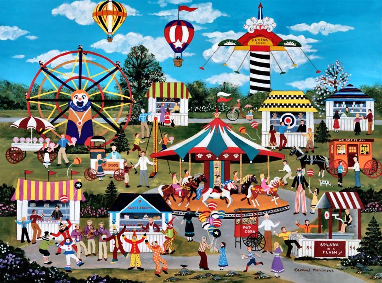 Amusement Parks Carnival Merriment Art Artwork Landscape Wide