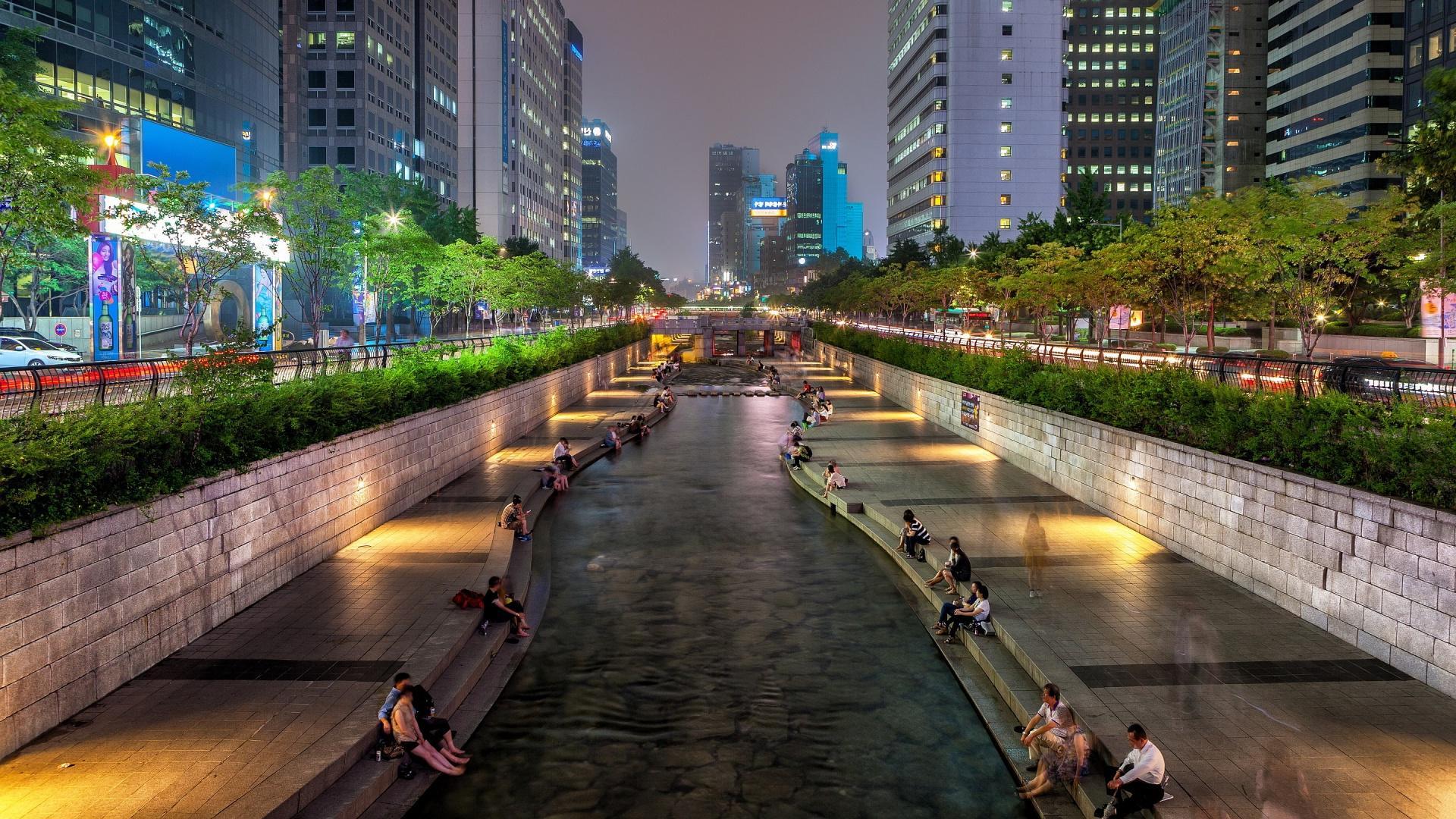 Wonderful, City, Canal, In, Seoul, South, Korea, Hd, Wallpaper