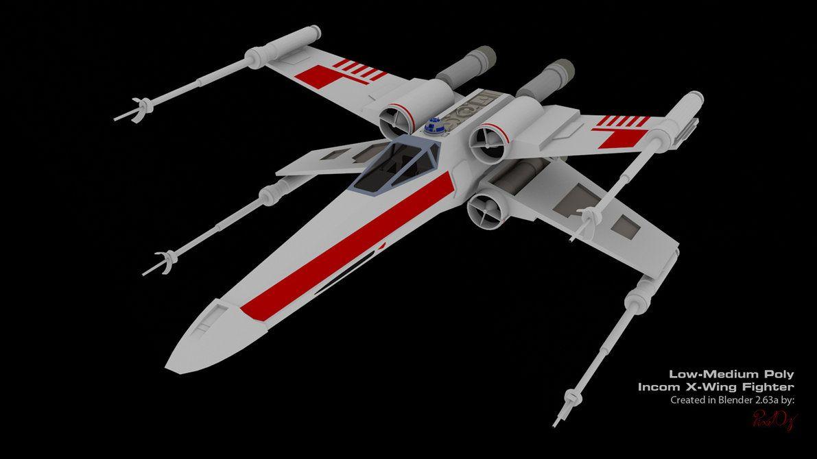 X Wing Fighter Low Poly Blender 3D Model