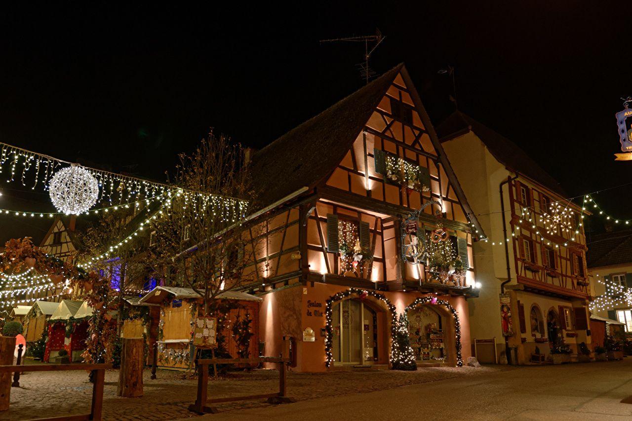Wallpapers France Christmas Eguisheim Alsace Street Evening Fairy