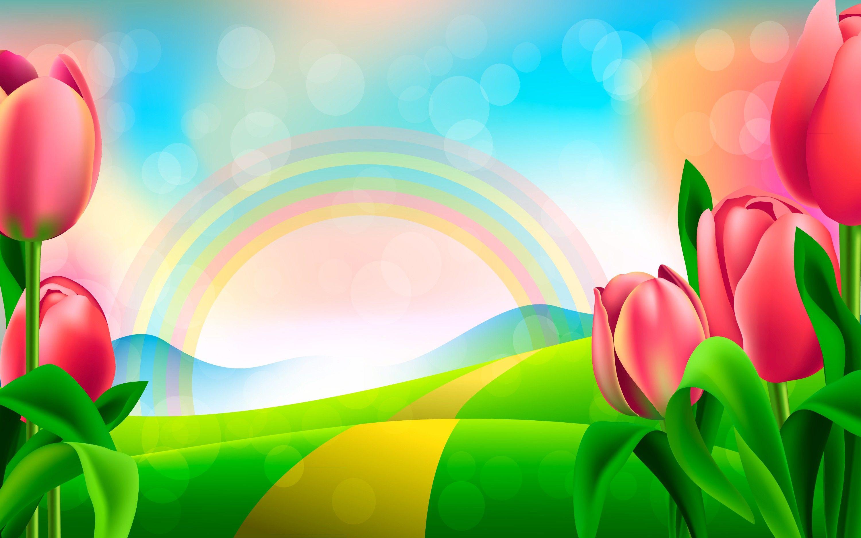 Tulips Rainbow Paintings Wallpaper HD Wallpaper