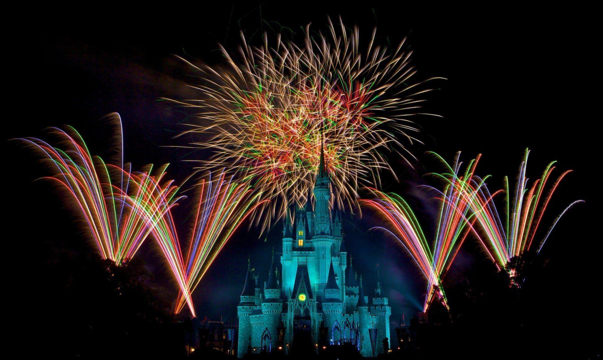 night fireworks disney magic kingdom christmas decoration HD wallpaper