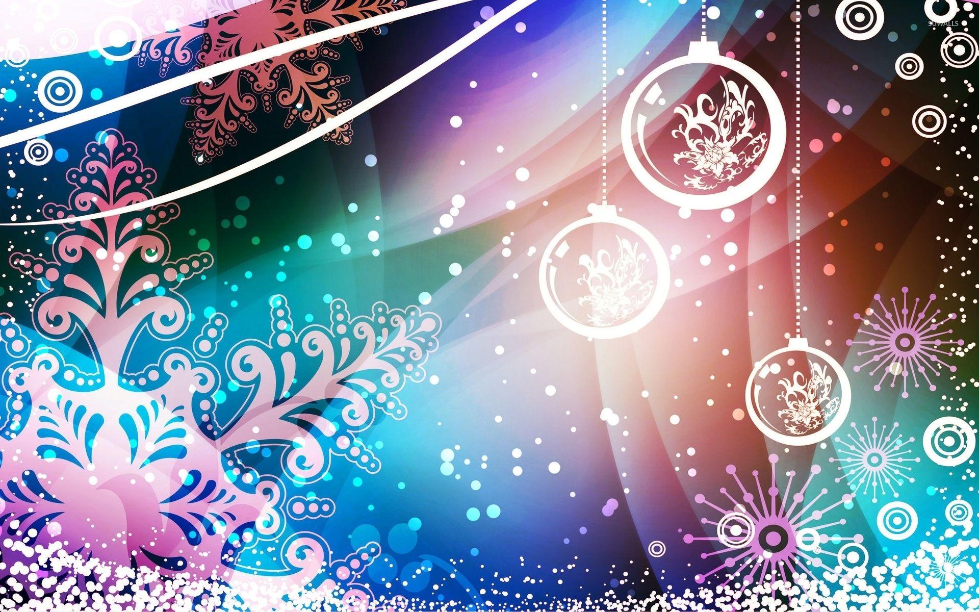 Snowflakes and baubles decorating the Christmas Eve wallpaper