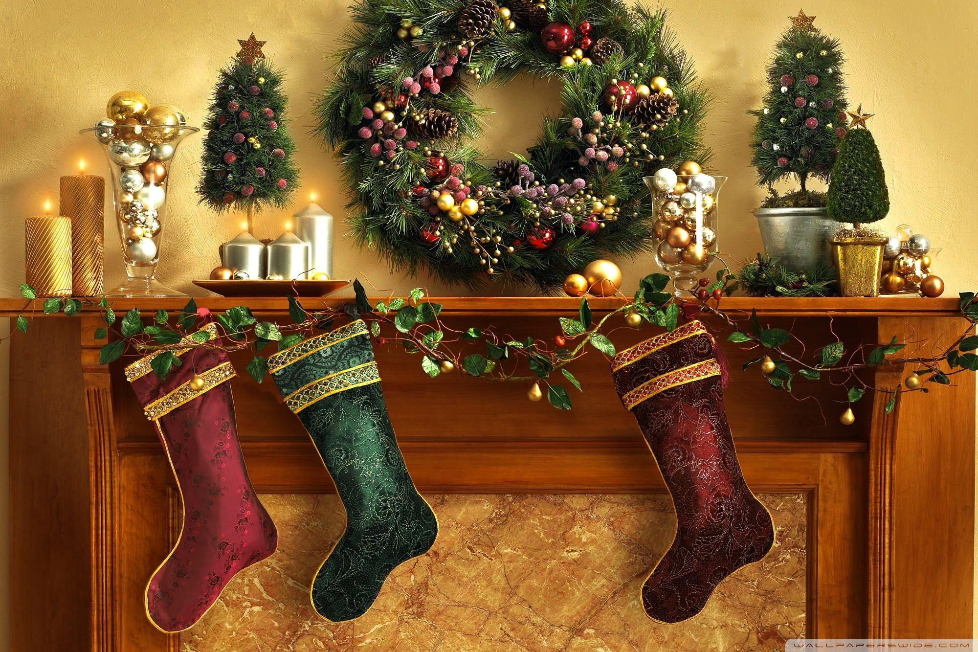 Christmas Mantle With Stockings ❤ 4K HD Desktop Wallpaper