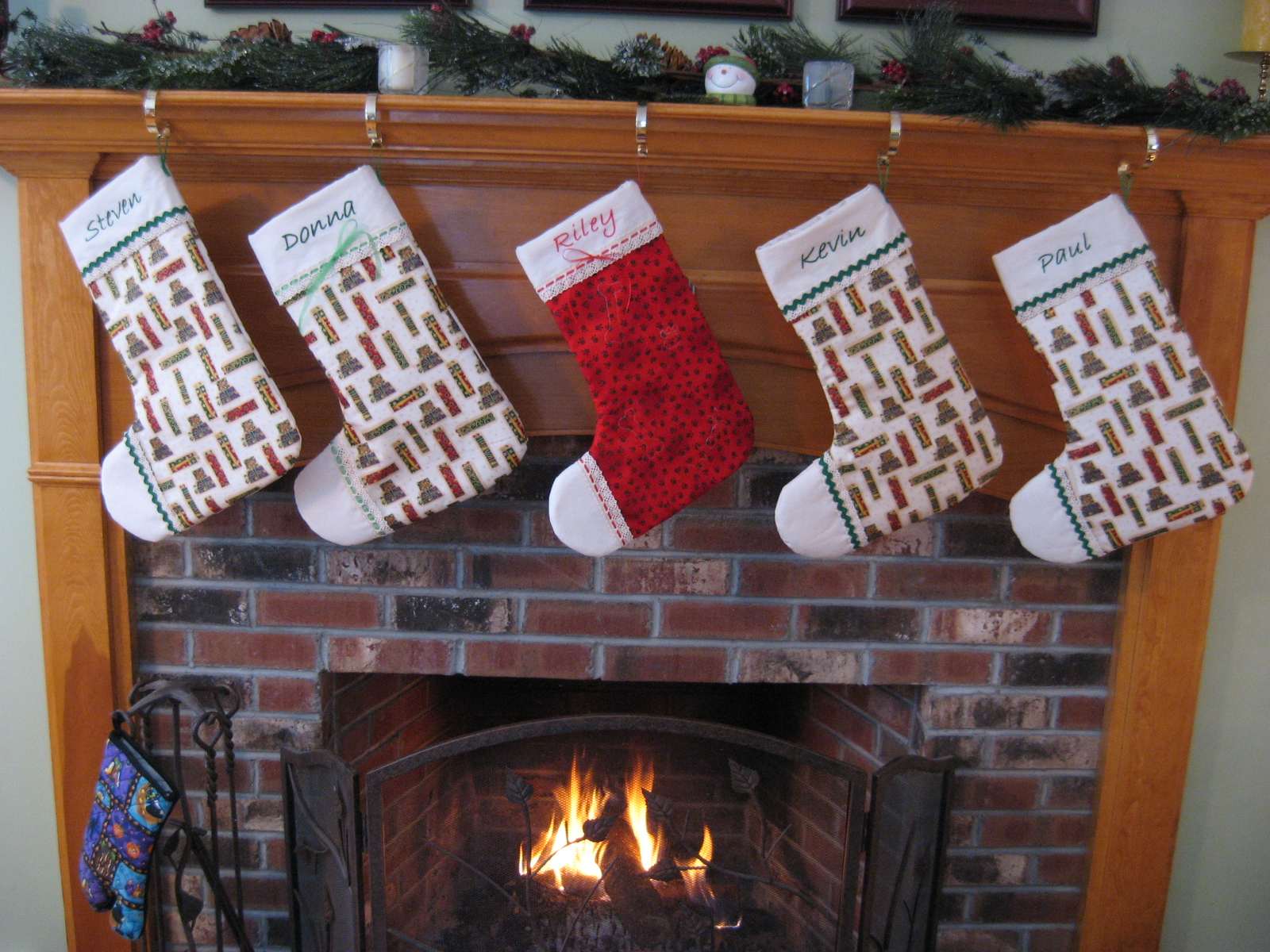 Fireplace & Knit Christmas Stockings, Picture, Photo
