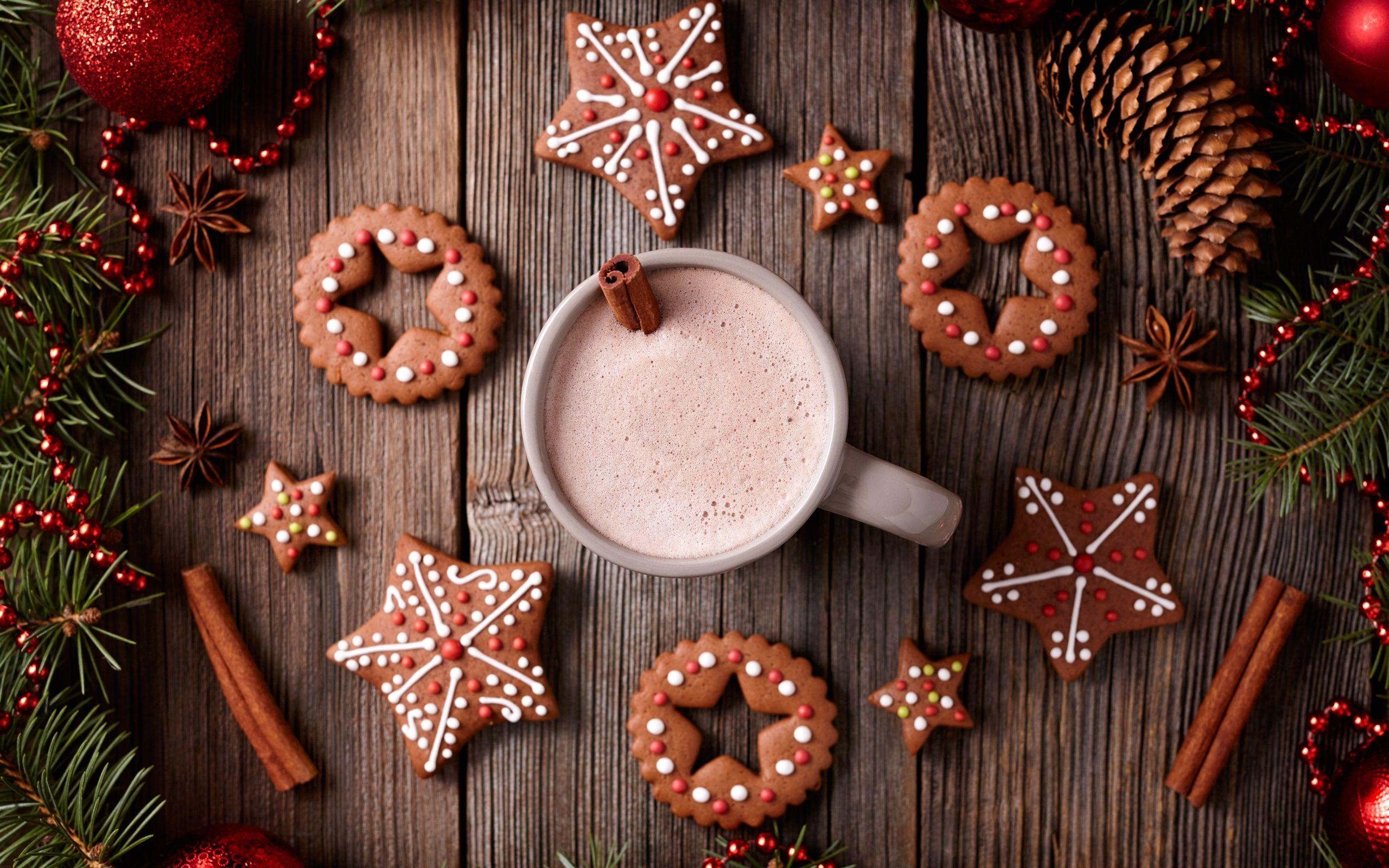 Merry Christmas, cookies, cup, drinks Wallpaperx1600