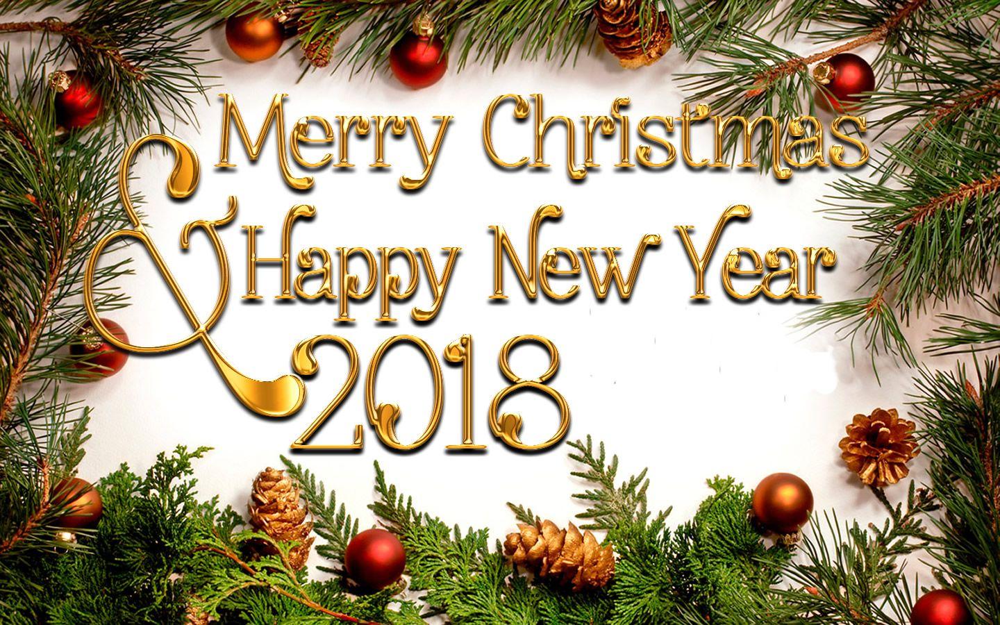Merry Christmas And Happy New Year 2018 with decoration image