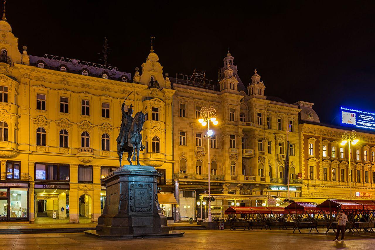 Wallpaper City of Zagreb Croatia Monuments Evening Street lights