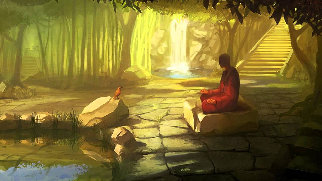 Meditation Music: Meditating Buddhist With Peaceful Wallpaper