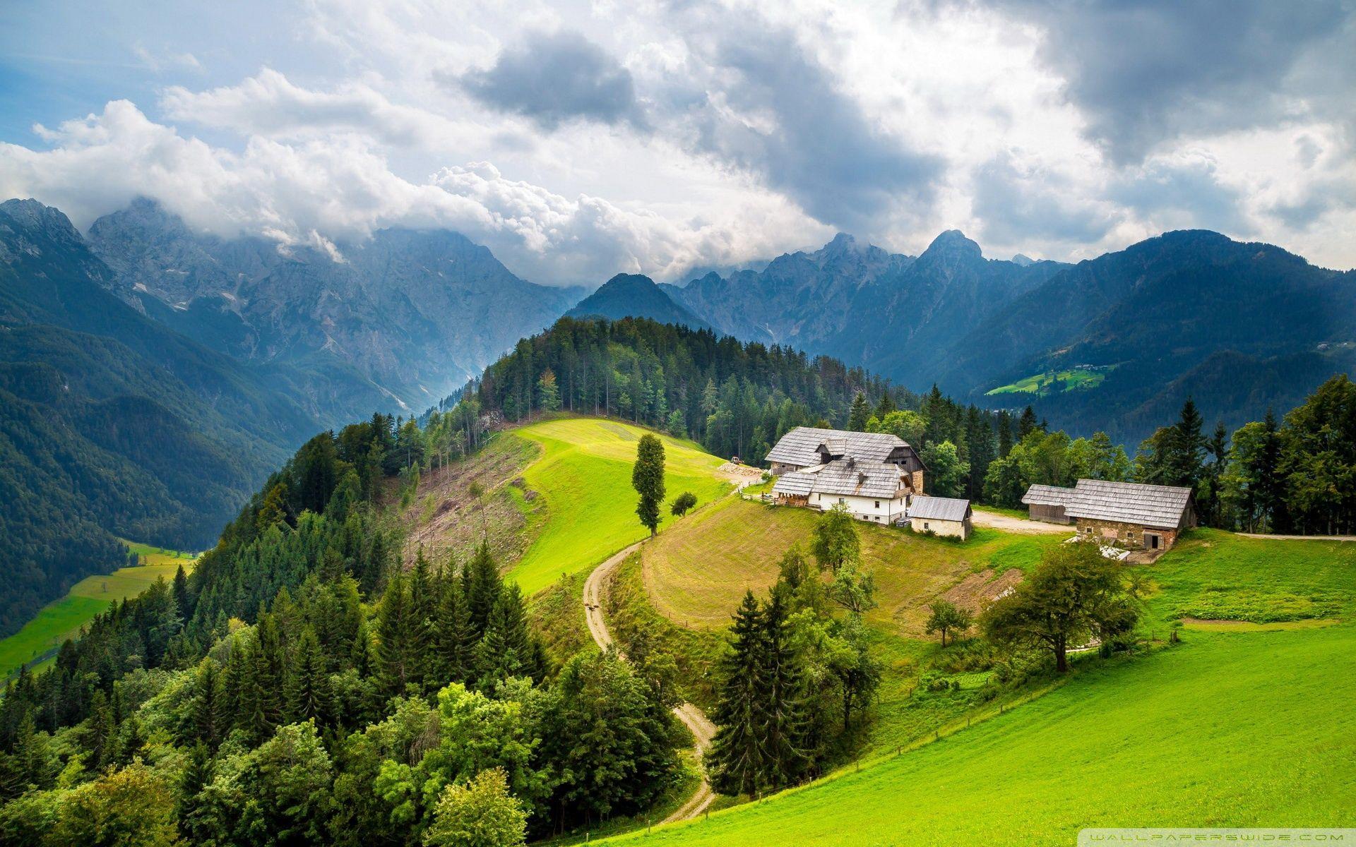 Houses On Hill Between Mountains ❤ 4K HD Desktop Wallpaper for 4K