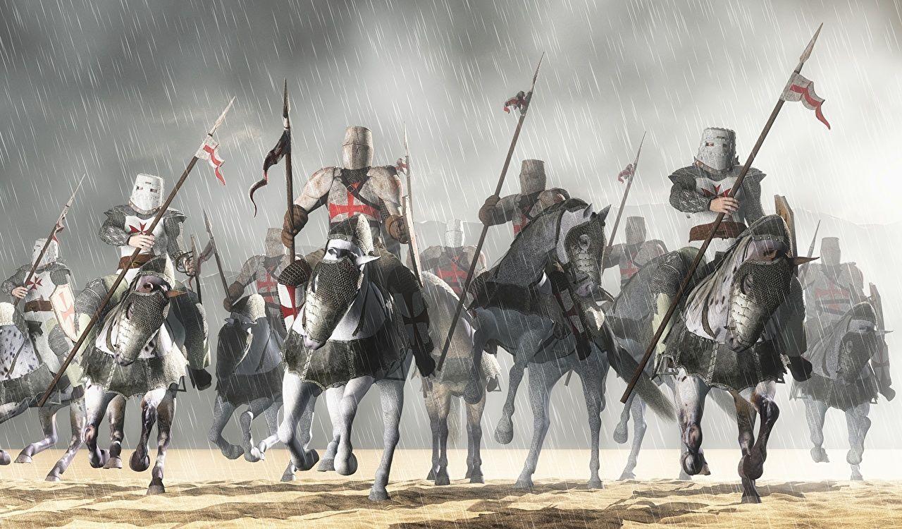 Photos Spear Armor Knight Horses Middle Ages Templar Fantasy
