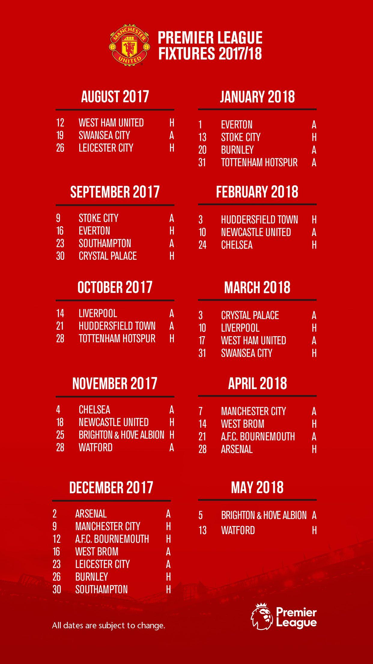 Fixtures 2017 18 Manchester United Website
