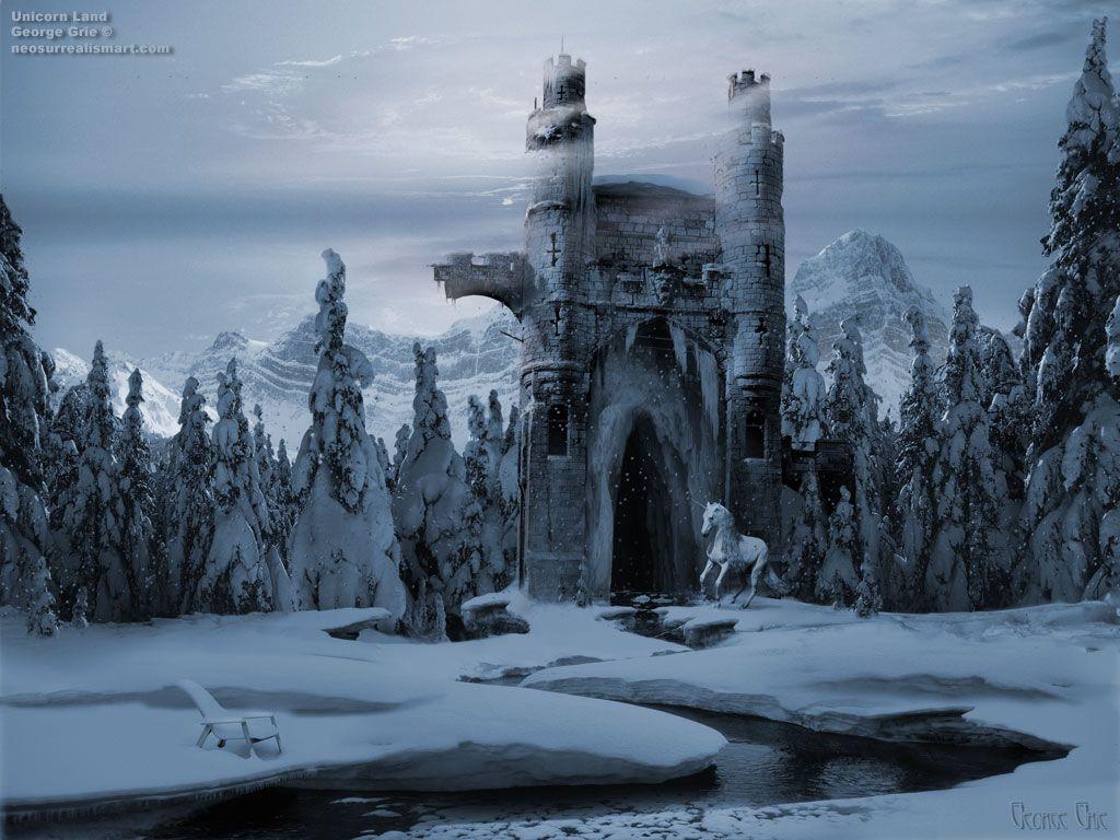 Surreal fantasy art 3D wallpaper: Unicorn Gate, Forbidden Forest Land